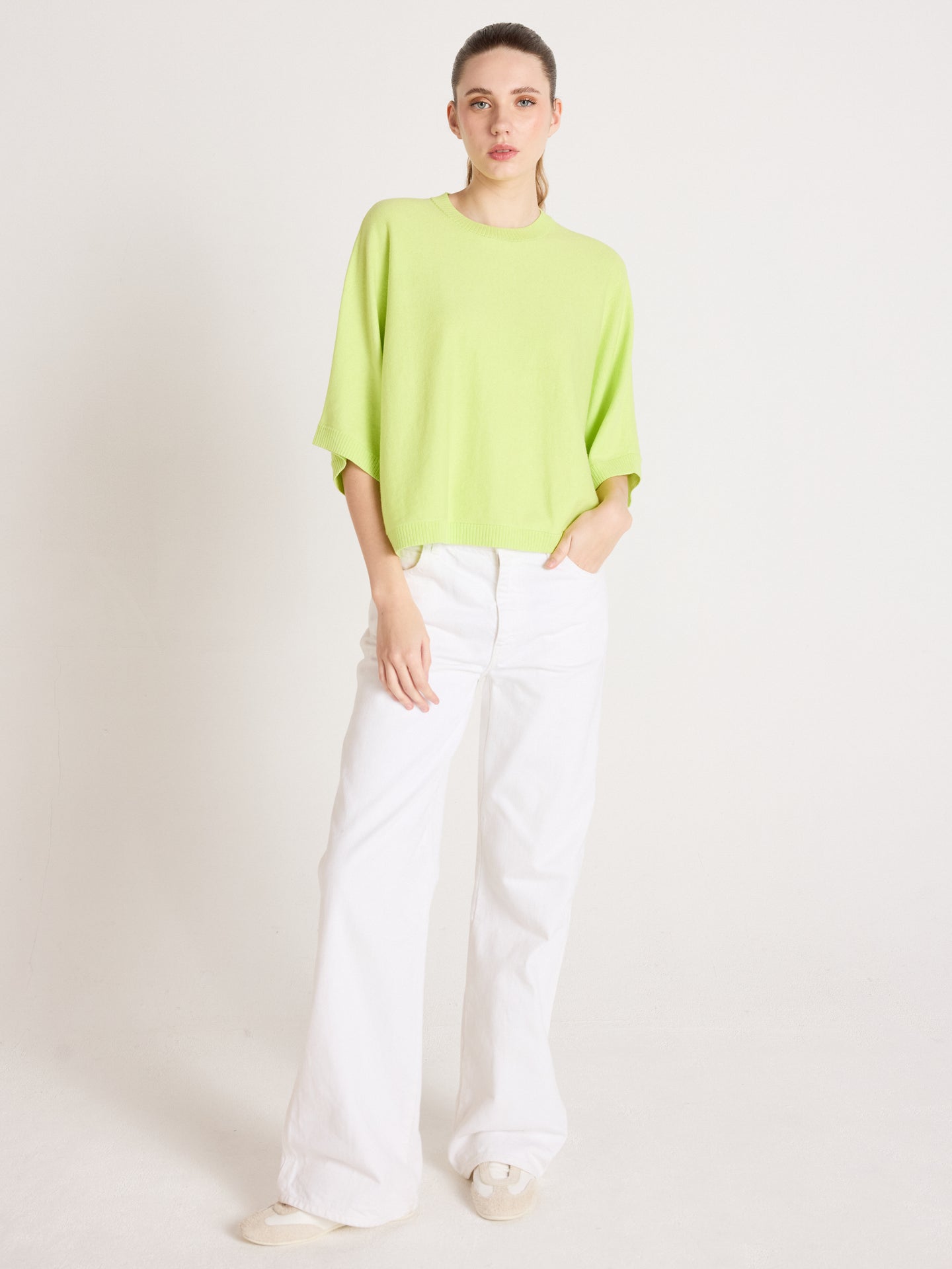 Quinn - Baumwoll-Kaschmirpullover - lime