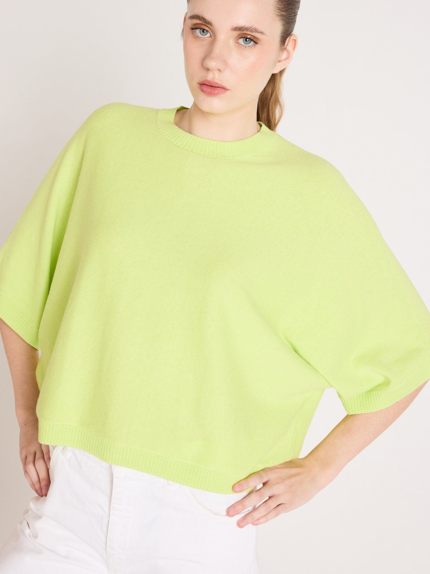 pull poncho col rond quinn - coton cachemire - lime