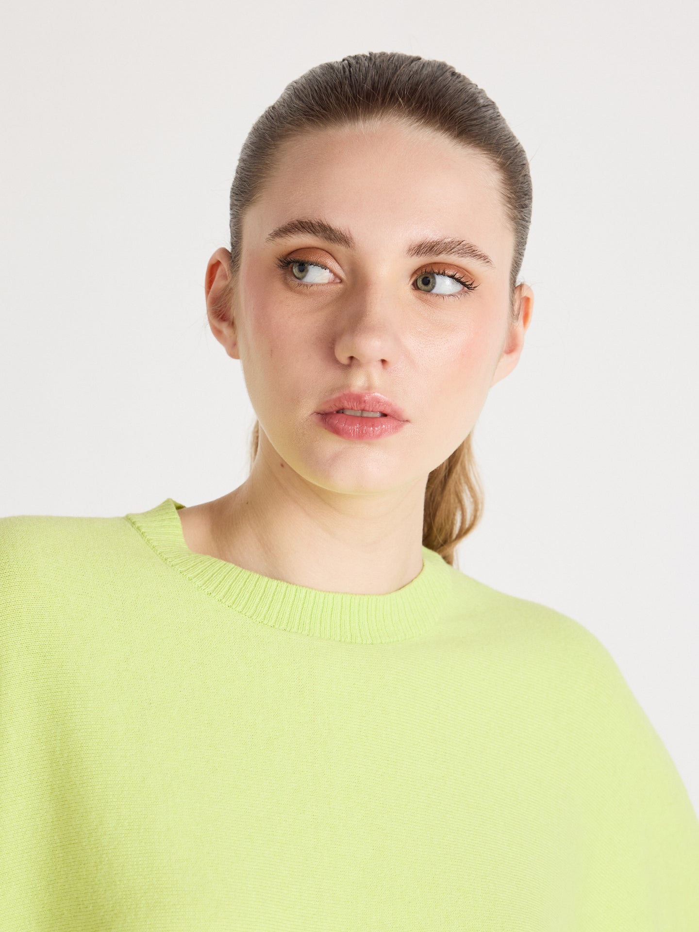 pull poncho col rond quinn - coton cachemire - lime