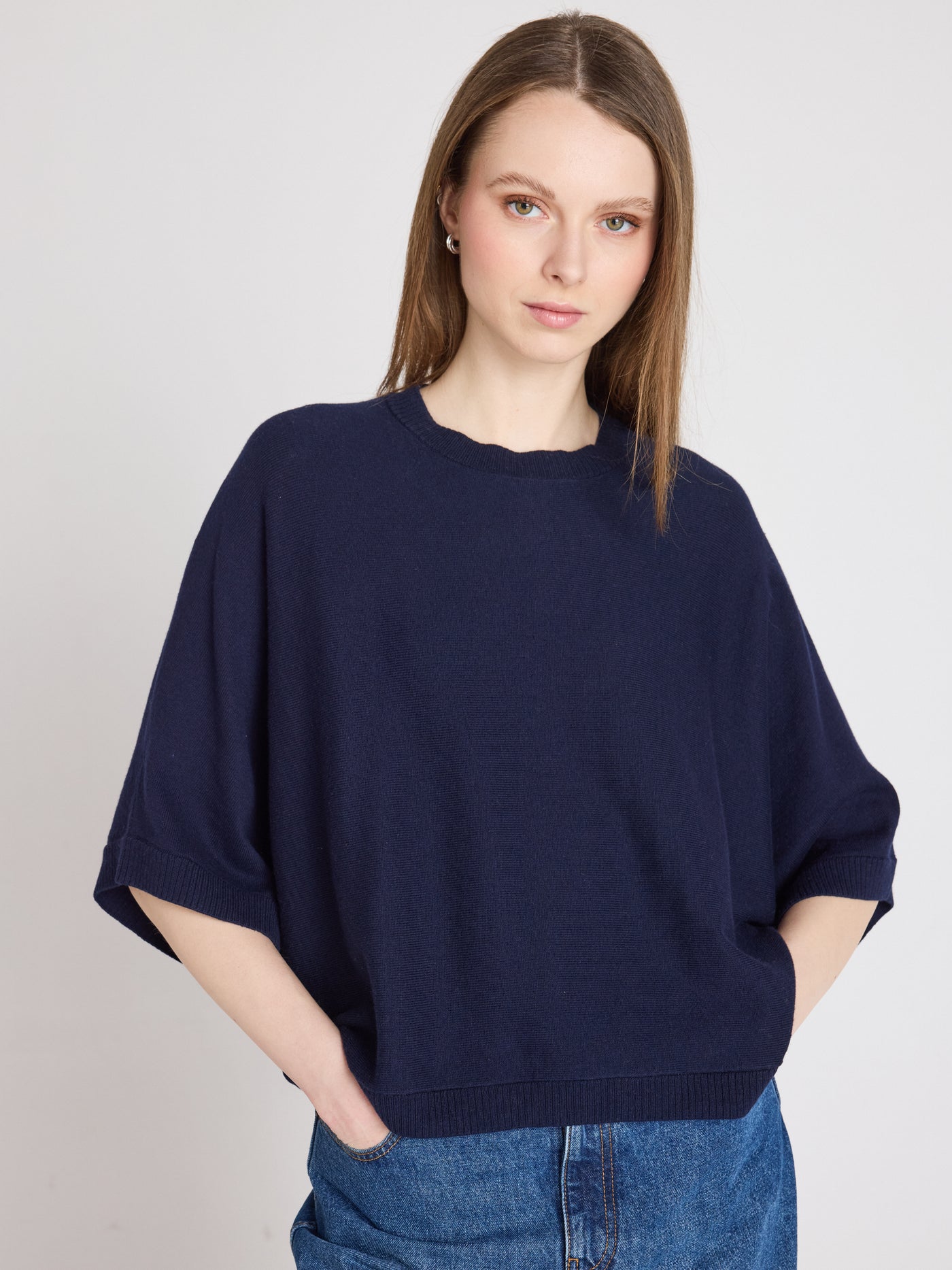 Quinn - Baumwoll-Kaschmirpullover - Navy