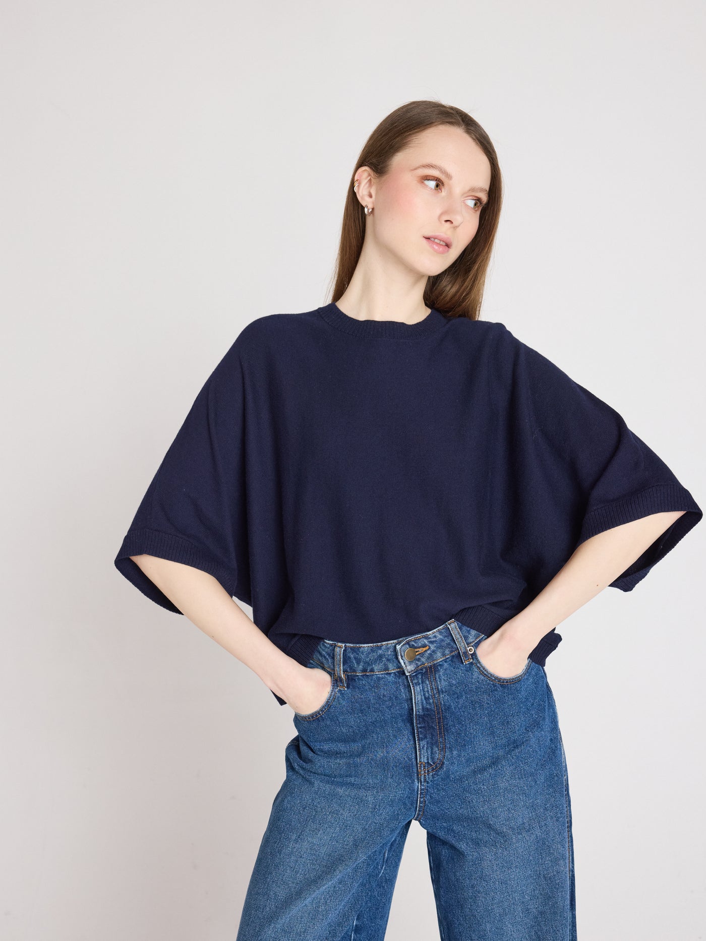 Quinn - Baumwoll-Kaschmirpullover - Navy