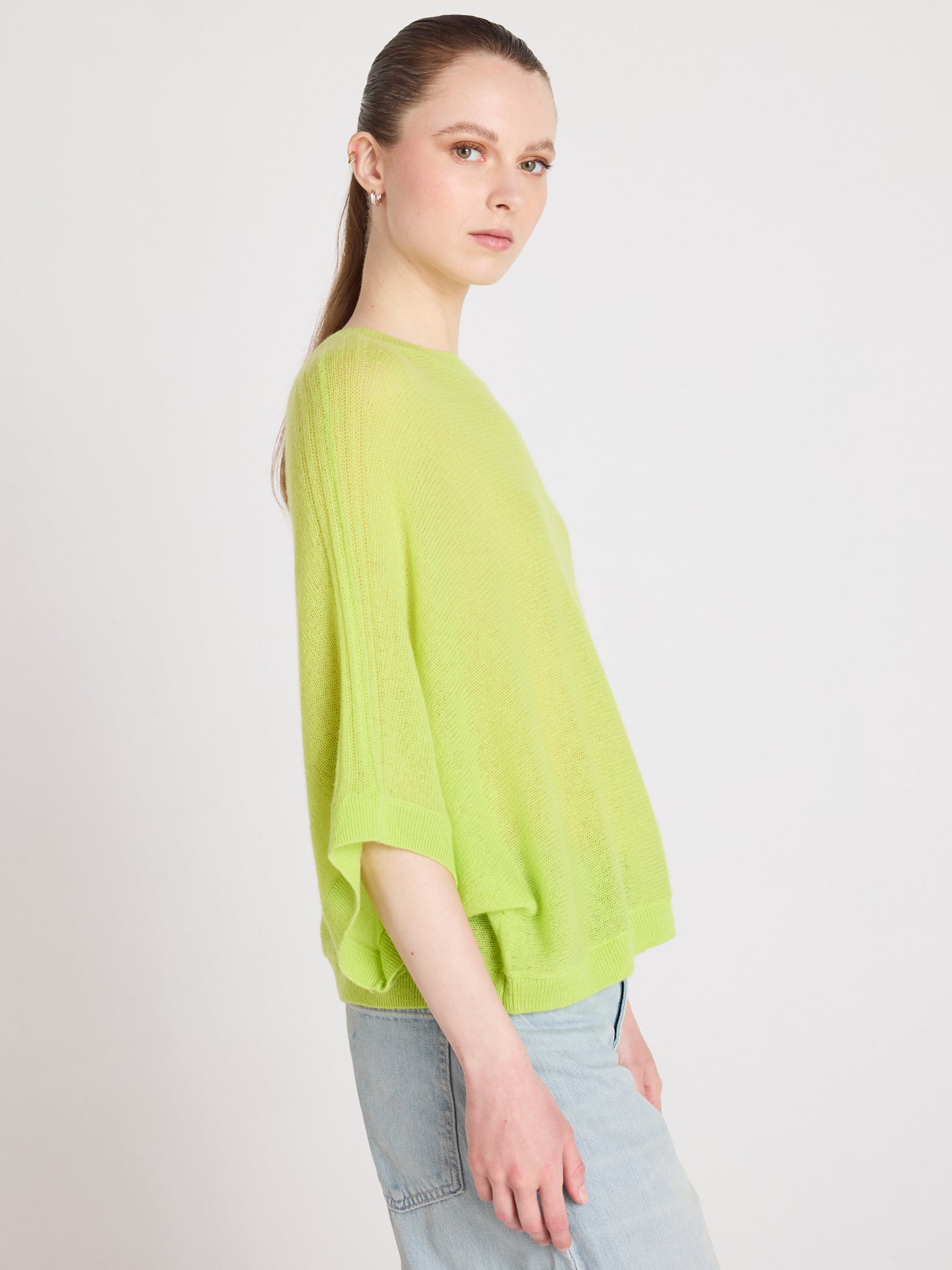 pull poncho col rond benedicta - cachemire léger - lime neon