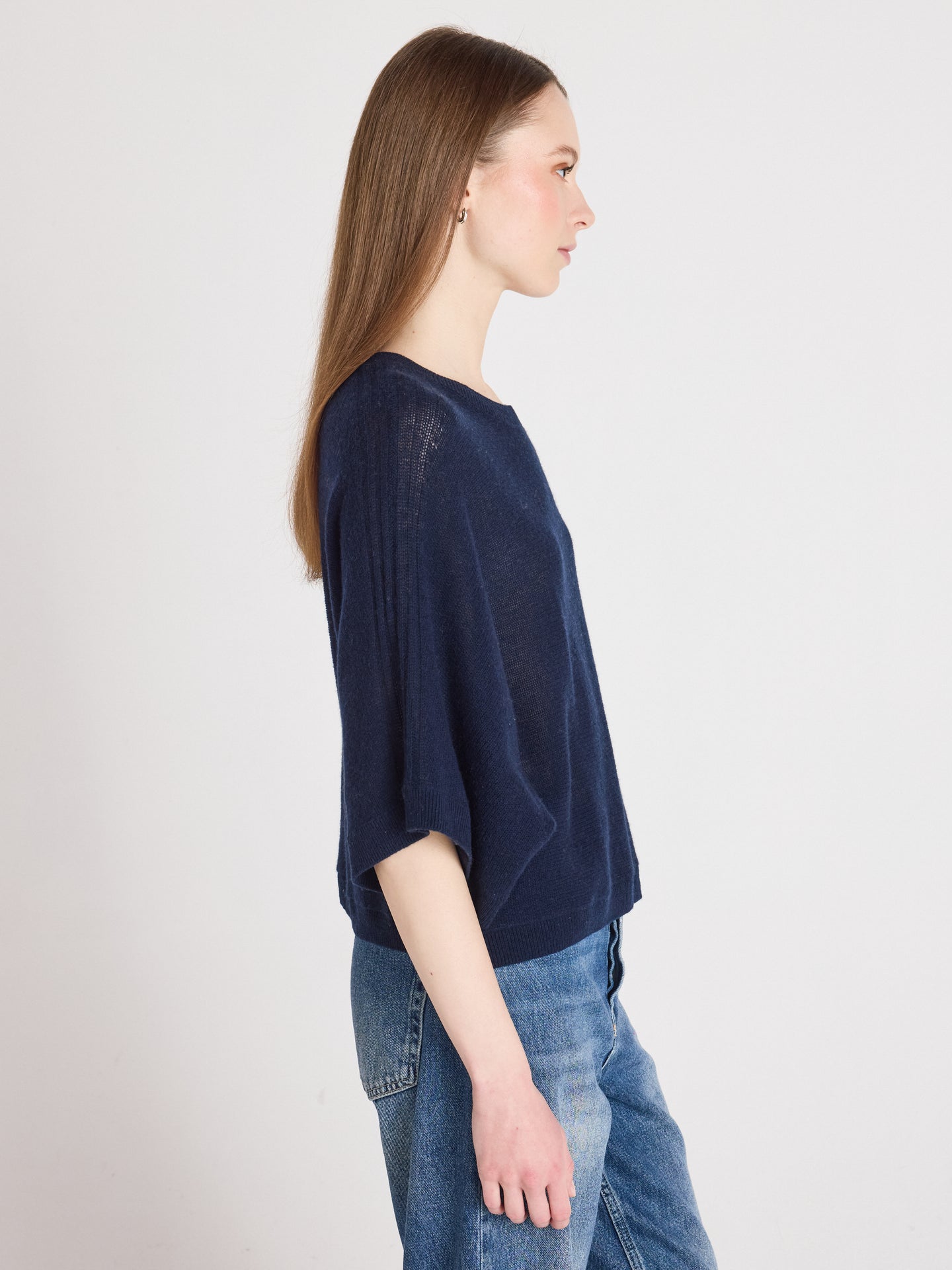 benedicta poncho sweater - light cashmere - navy
