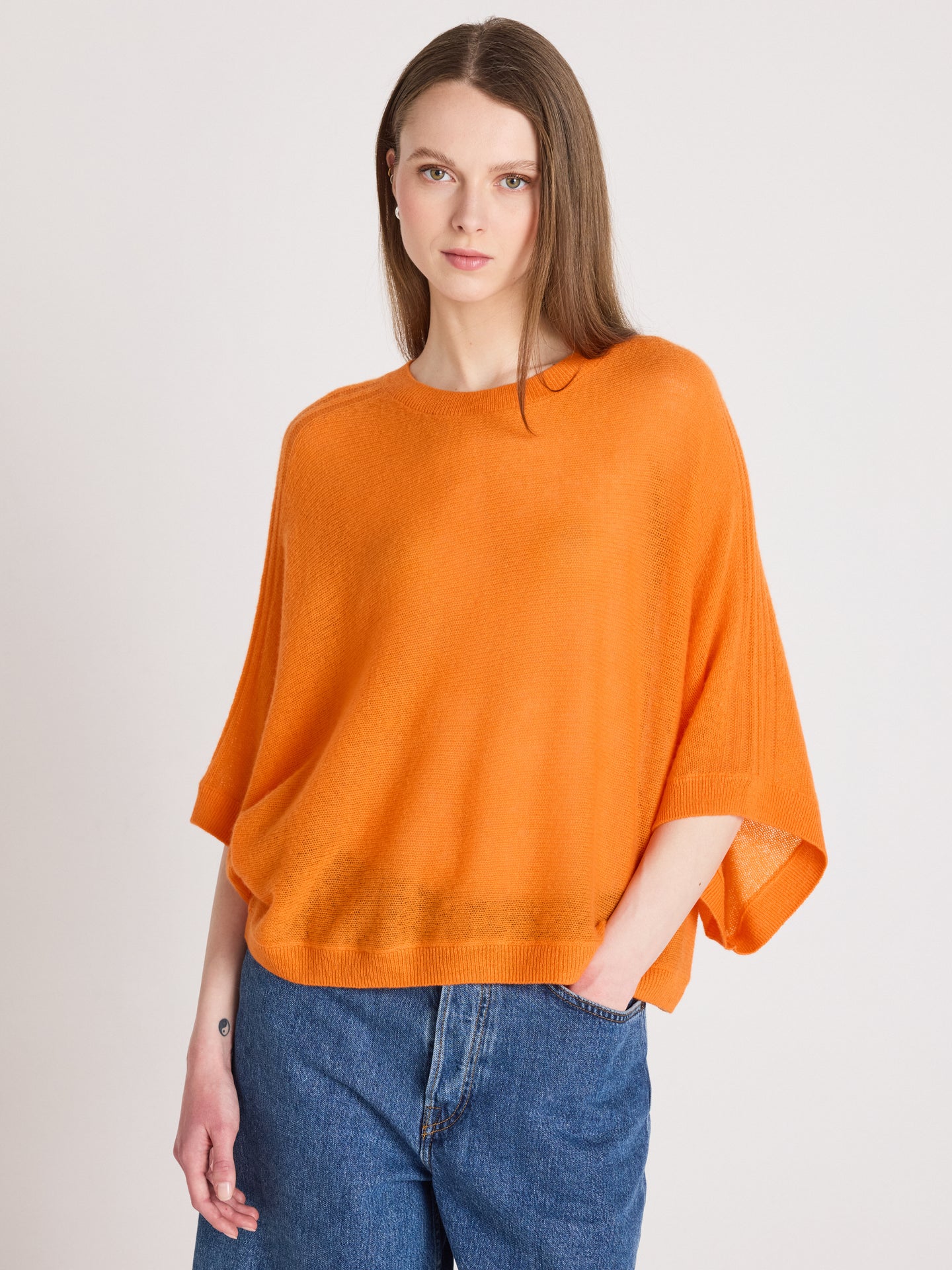 benedicta Ponchopullover mit Rundhalsausschnitt - leichter kaschmir - tangerine