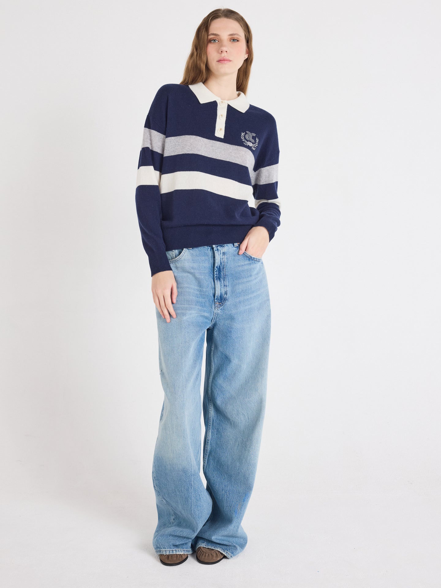 cora - Polo en cachemire à motif - navy