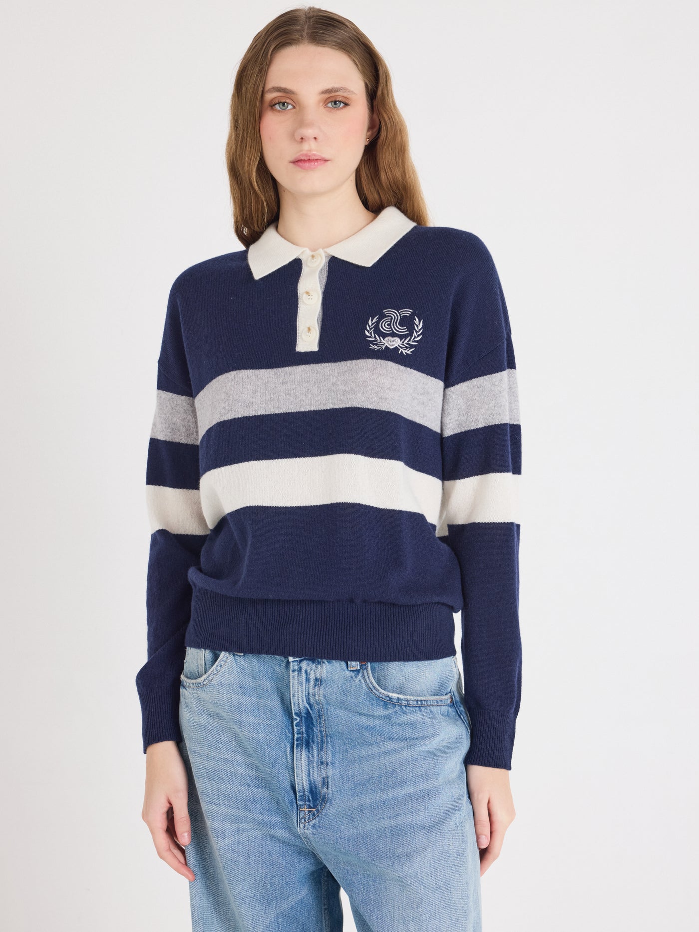 cora - Polo en cachemire à motif - navy