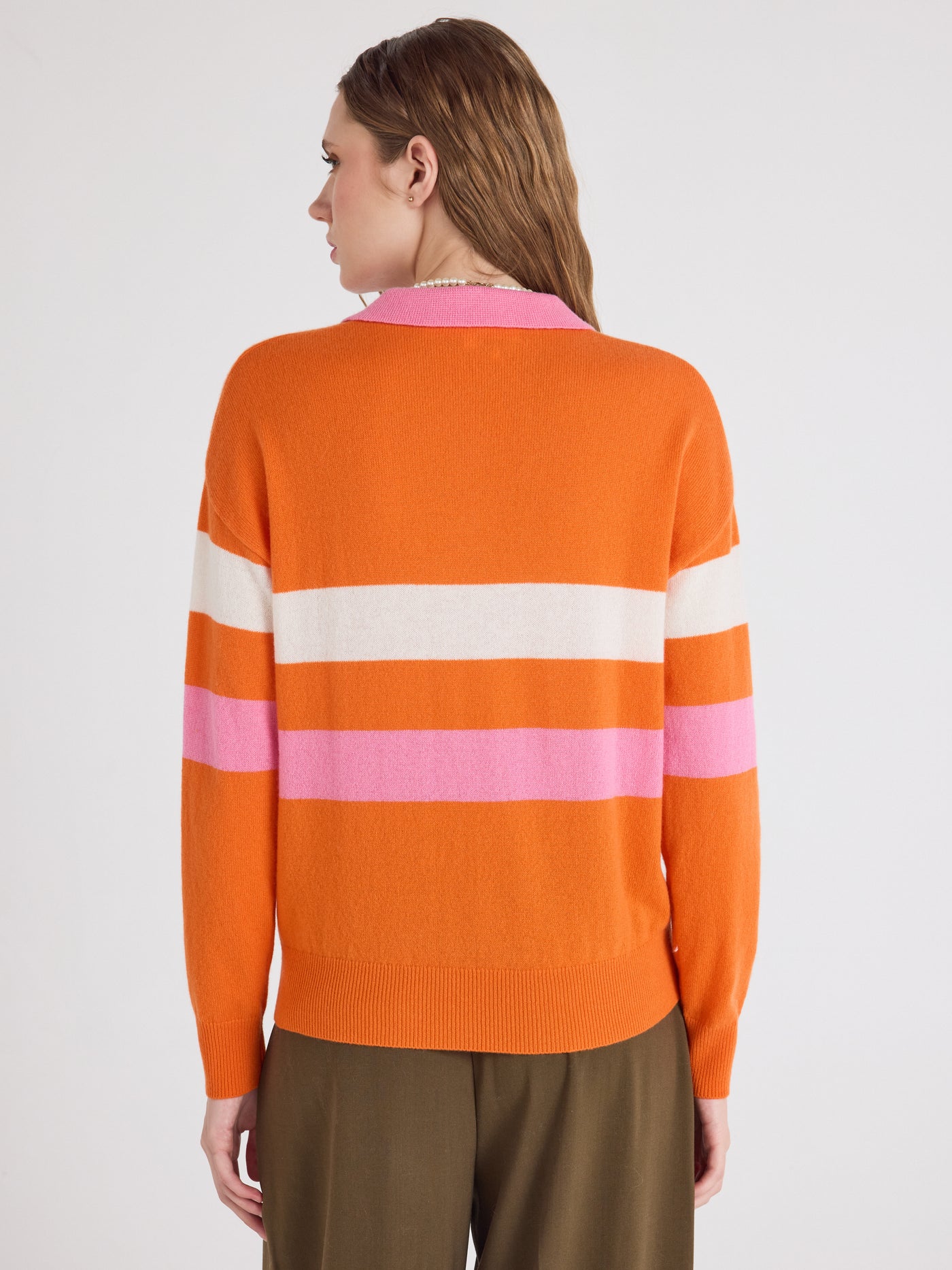 Cora - Patterned cashmere polo shirt - orange