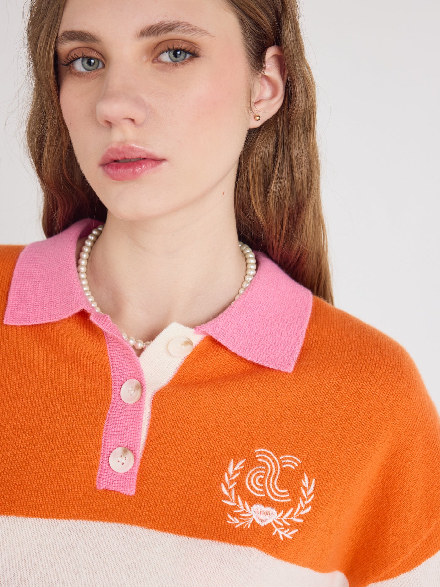 Cora - Patterned cashmere polo shirt - orange