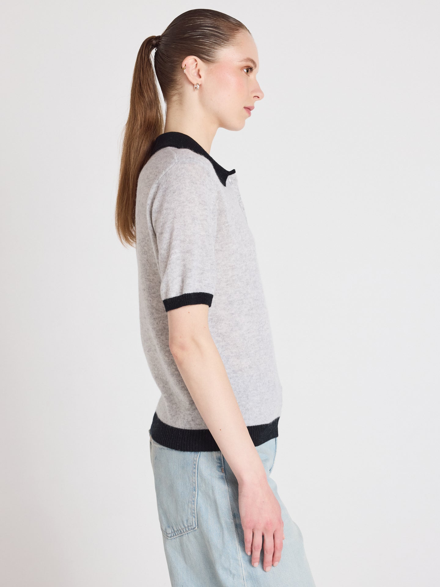 marlyn - Polo 100% cashmere - light heather grey