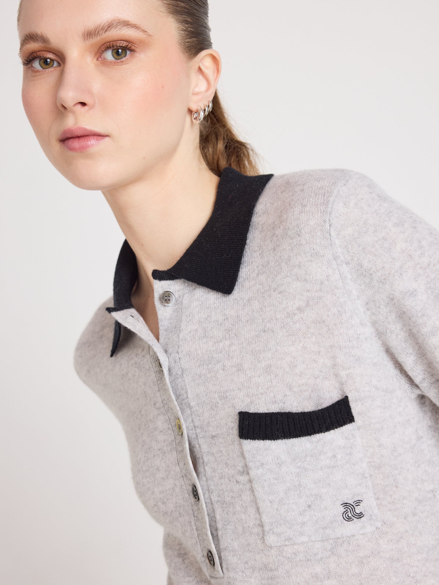 marlyn - Polo 100% cashmere - light heather grey