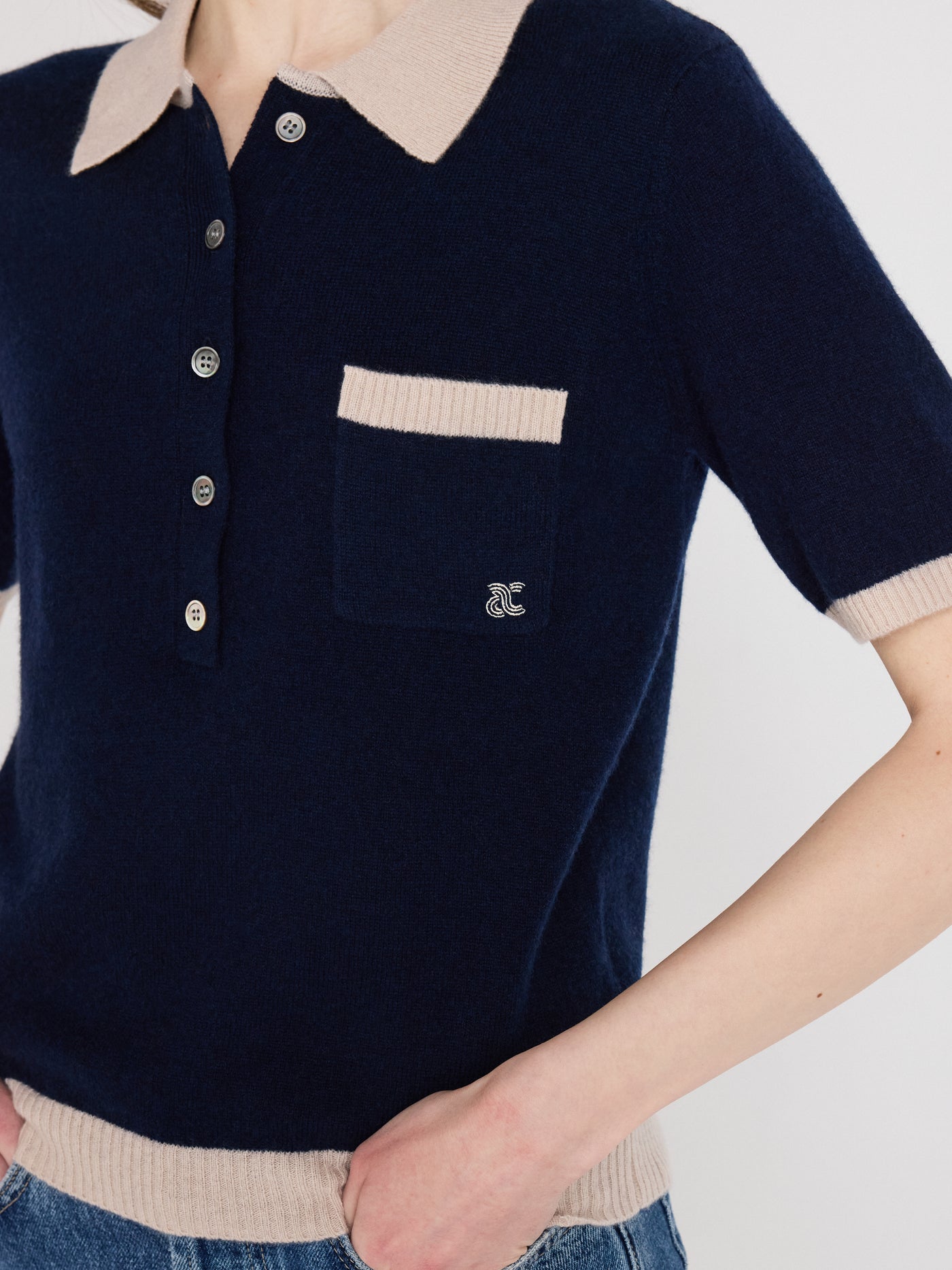 marlyn - Polo 100% cachemire - navy