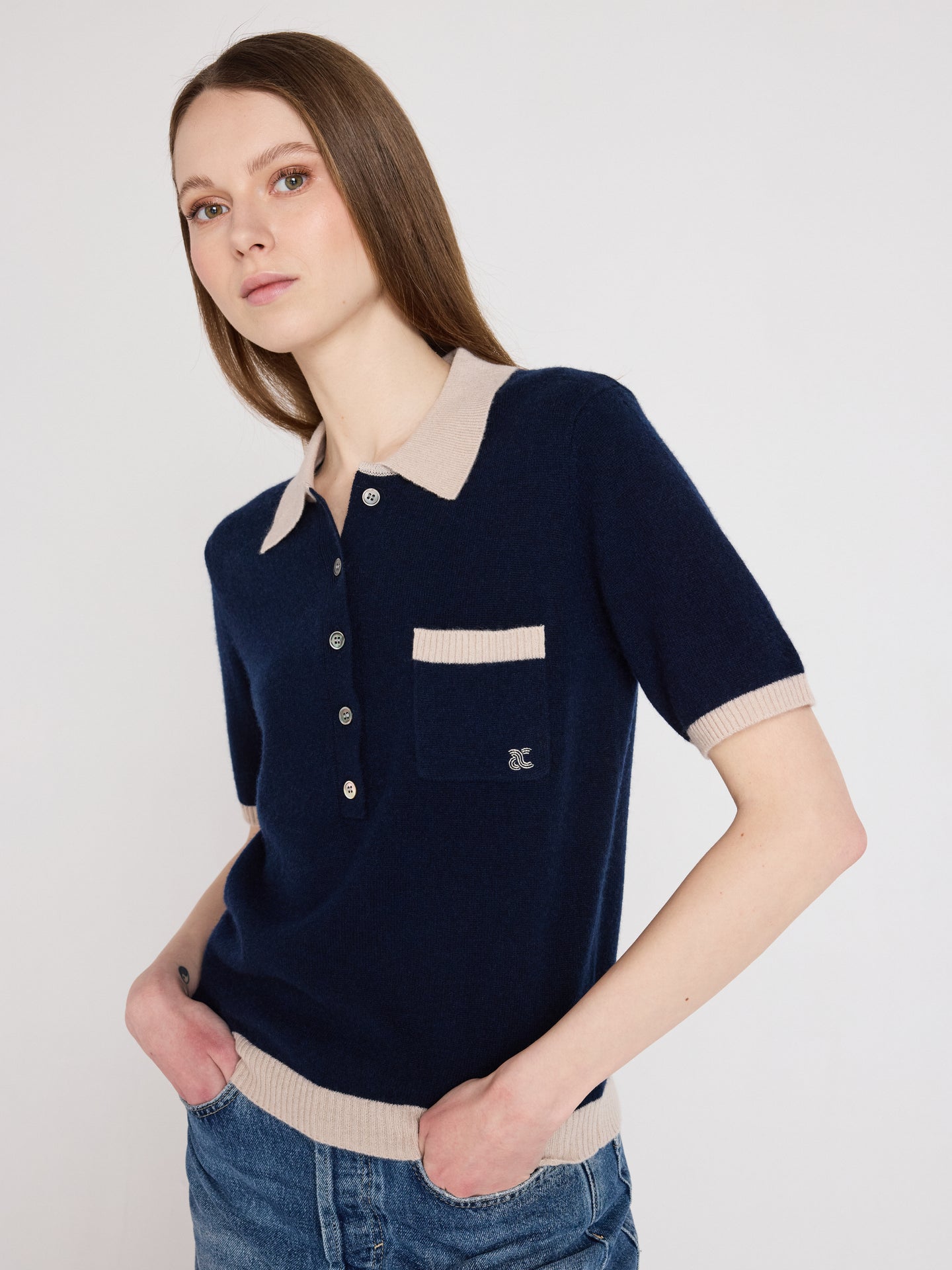 marlyn - Polo 100% cachemire - navy
