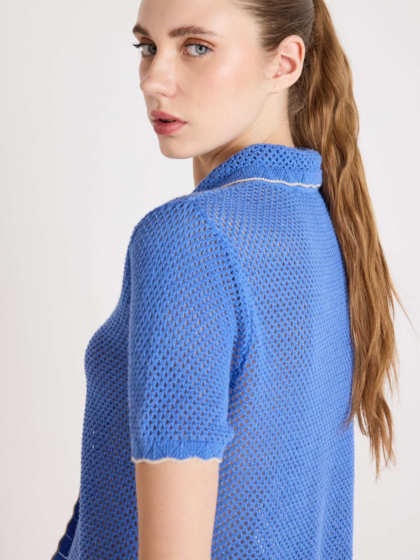 molly - Camicia in cotone e cashmere - baby blue