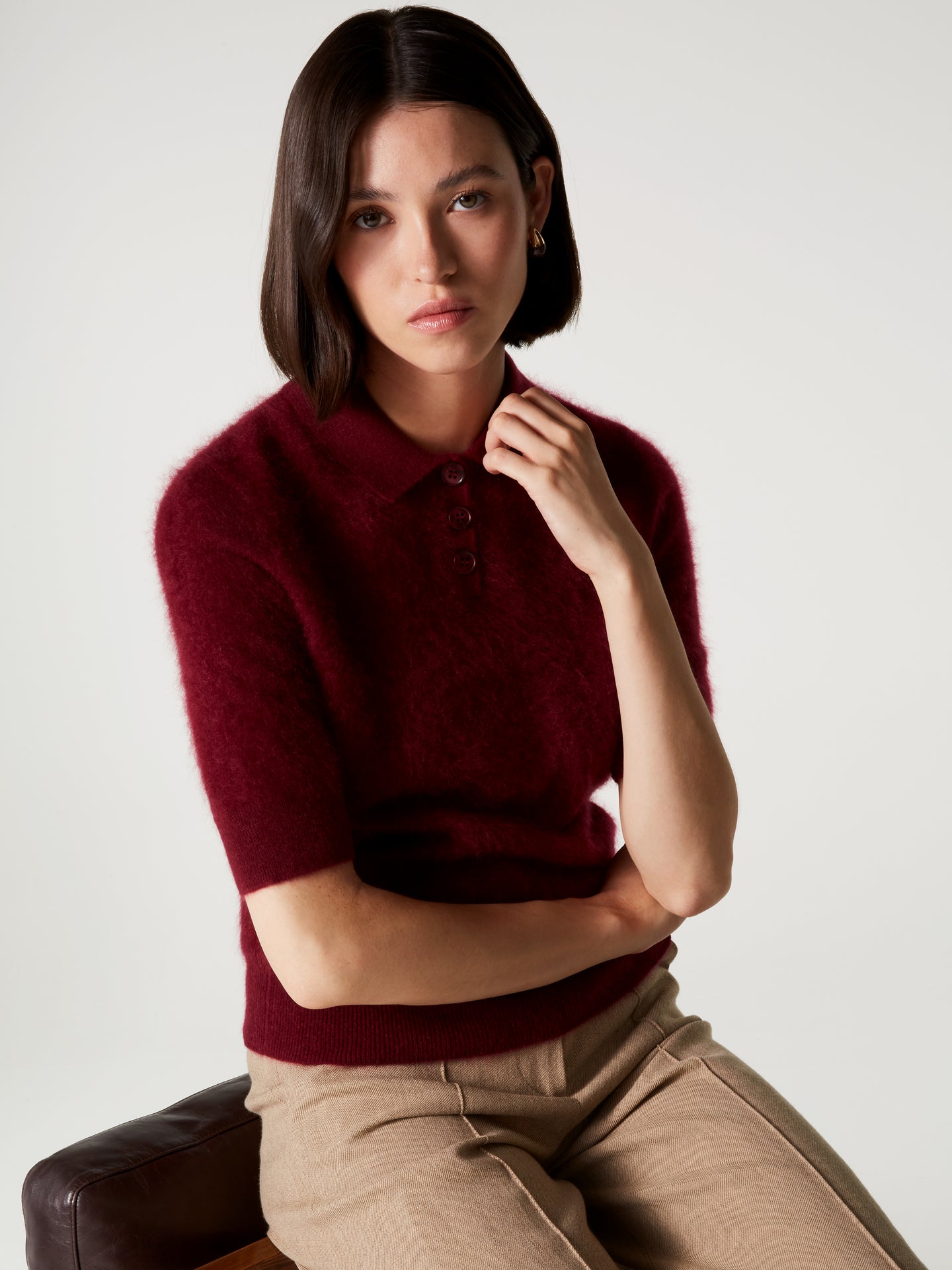 pull polo margot - Cachemire brossé - burgundy