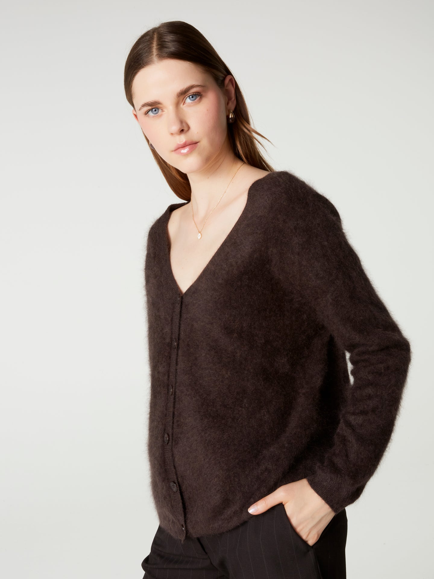 cardigan debora - Cachemire brossé - brownie