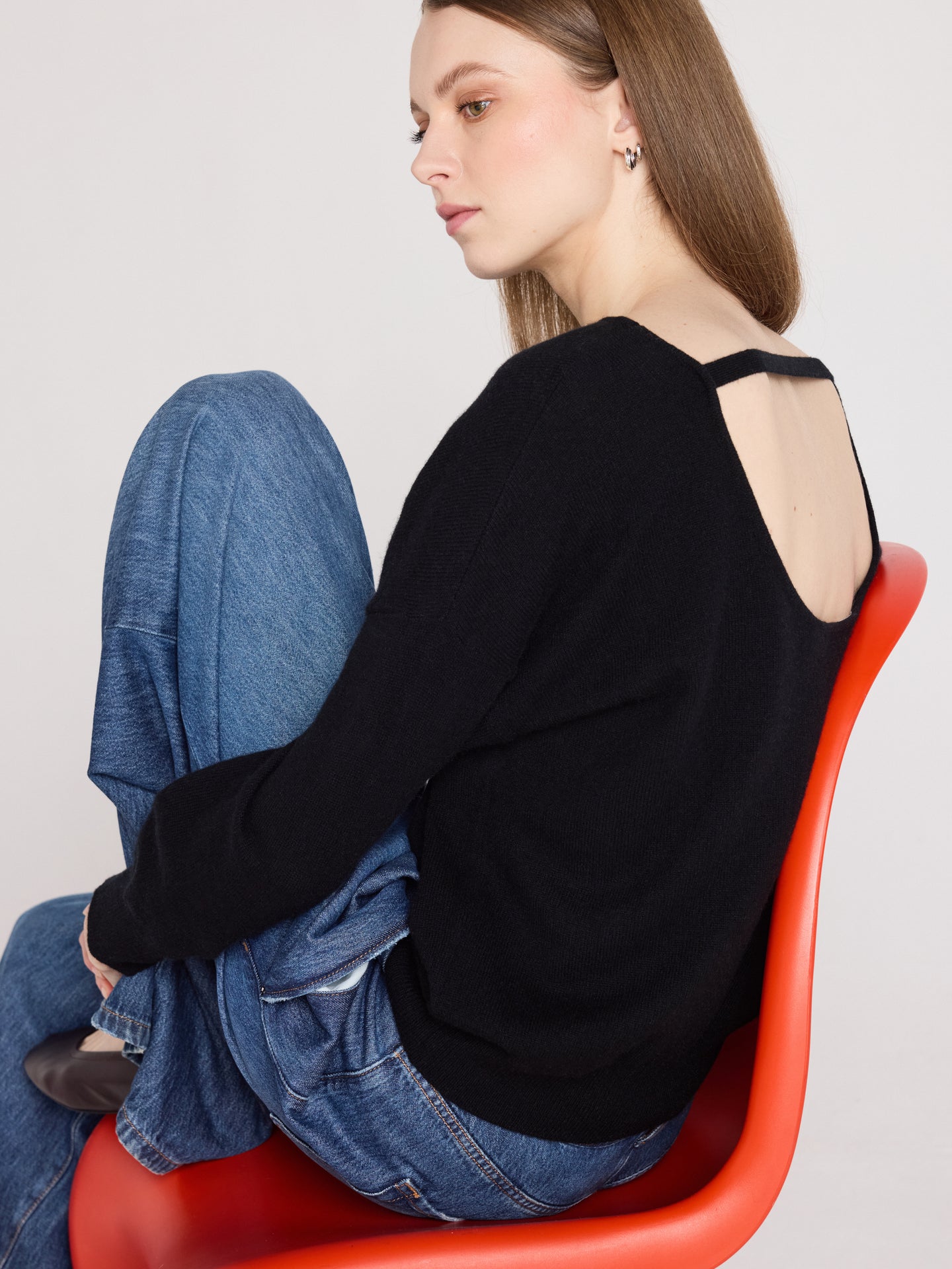 ivy - Pull dos nu en cachemire - black