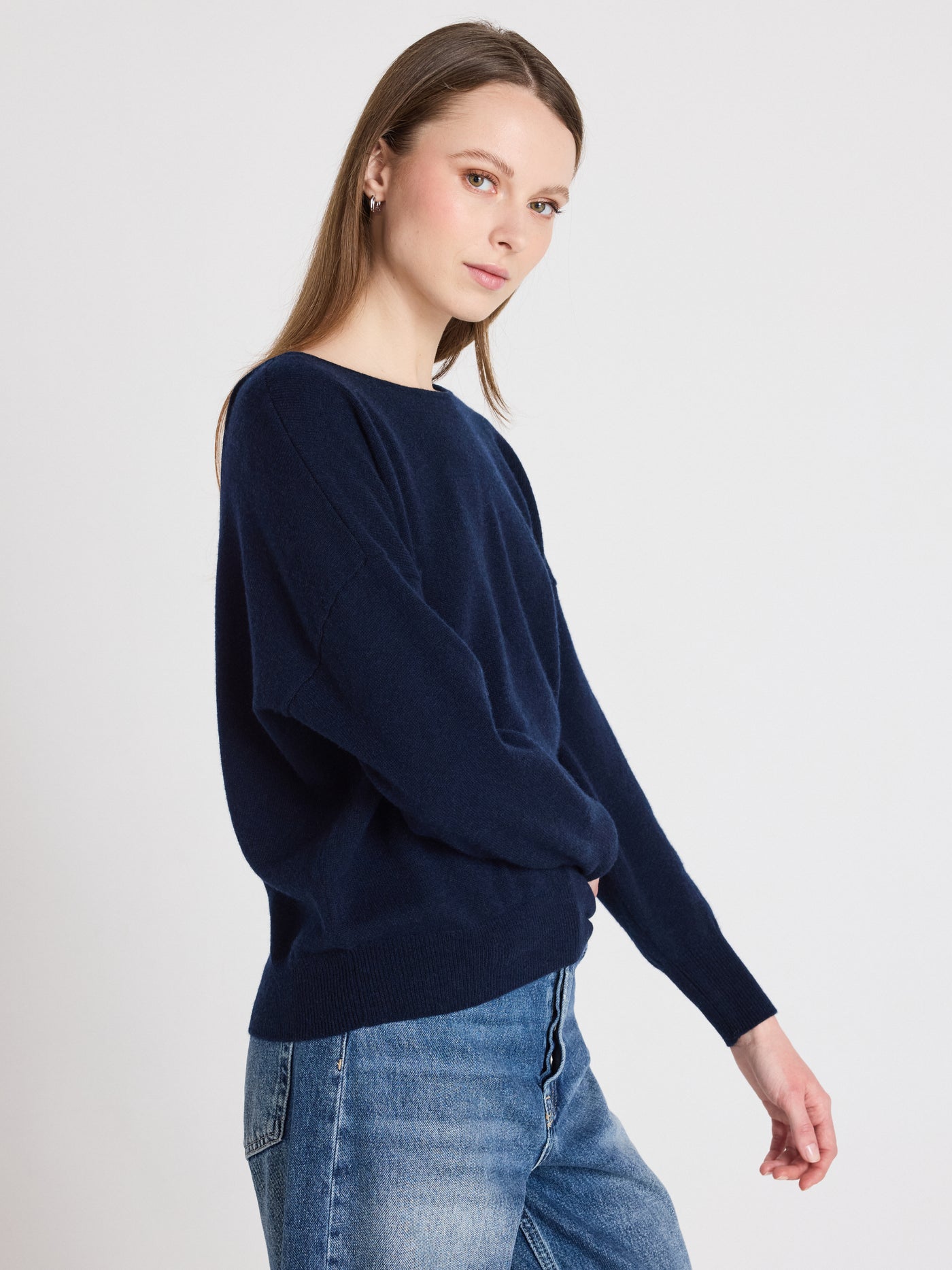 ivy - Trui van nu en geborsteld kasjmier - navy