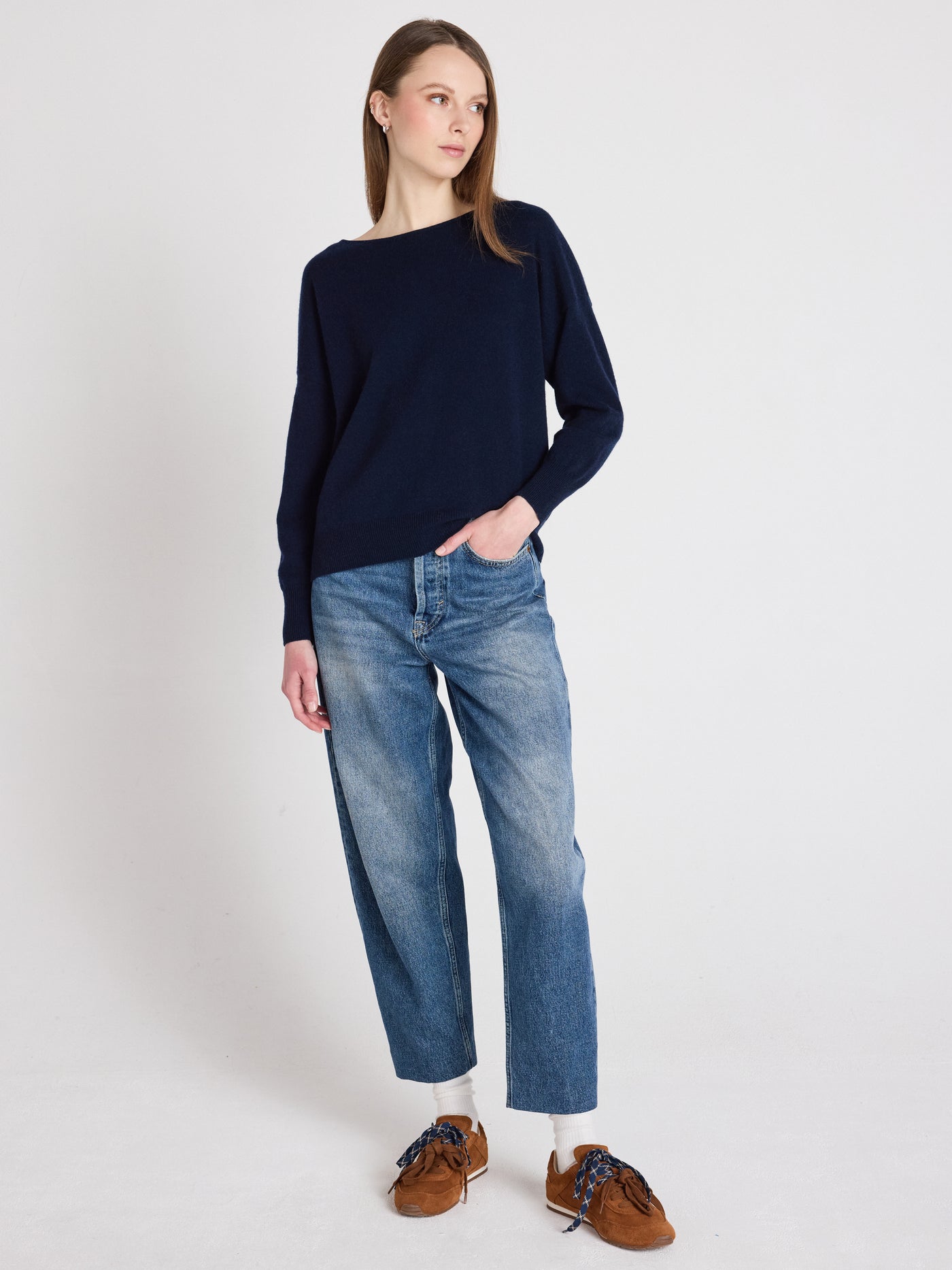 ivy - Trui van nu en geborsteld kasjmier - navy