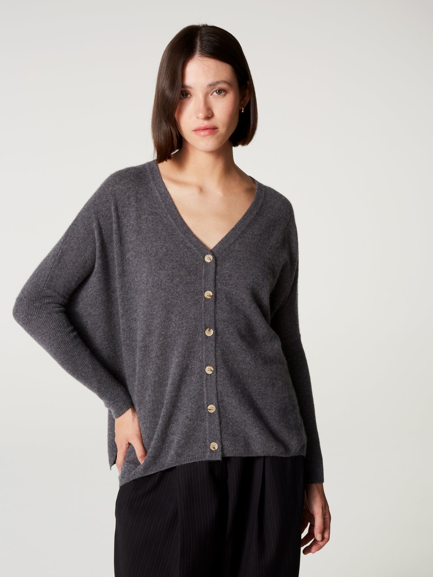 cardigan poncho alison - Cachemire - dark grey melange
