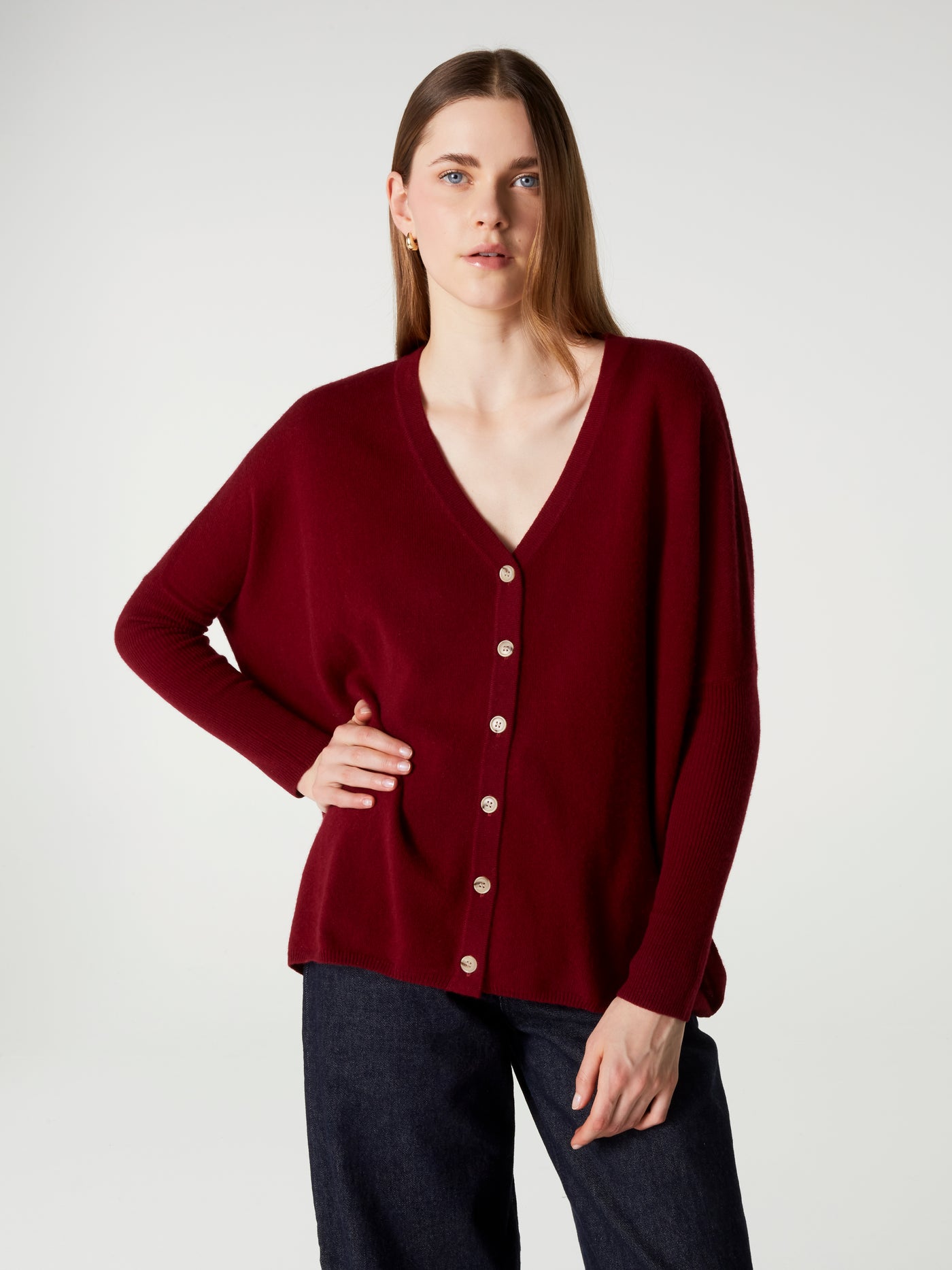 cardigan poncho alison - Cachemire - deep cherry