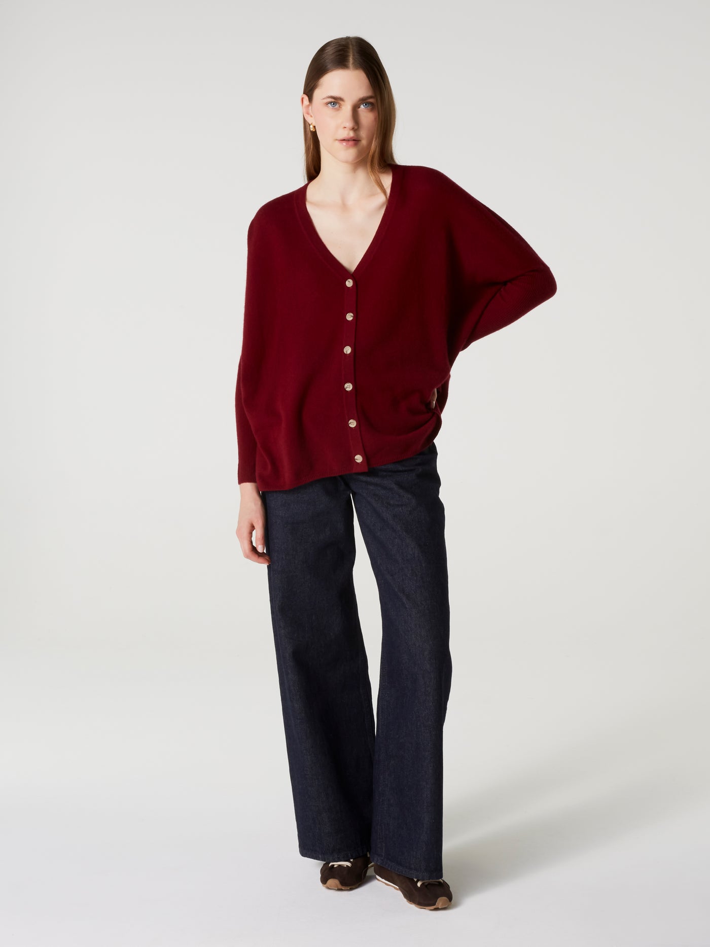 cardigan poncho alison - Cachemire - deep cherry