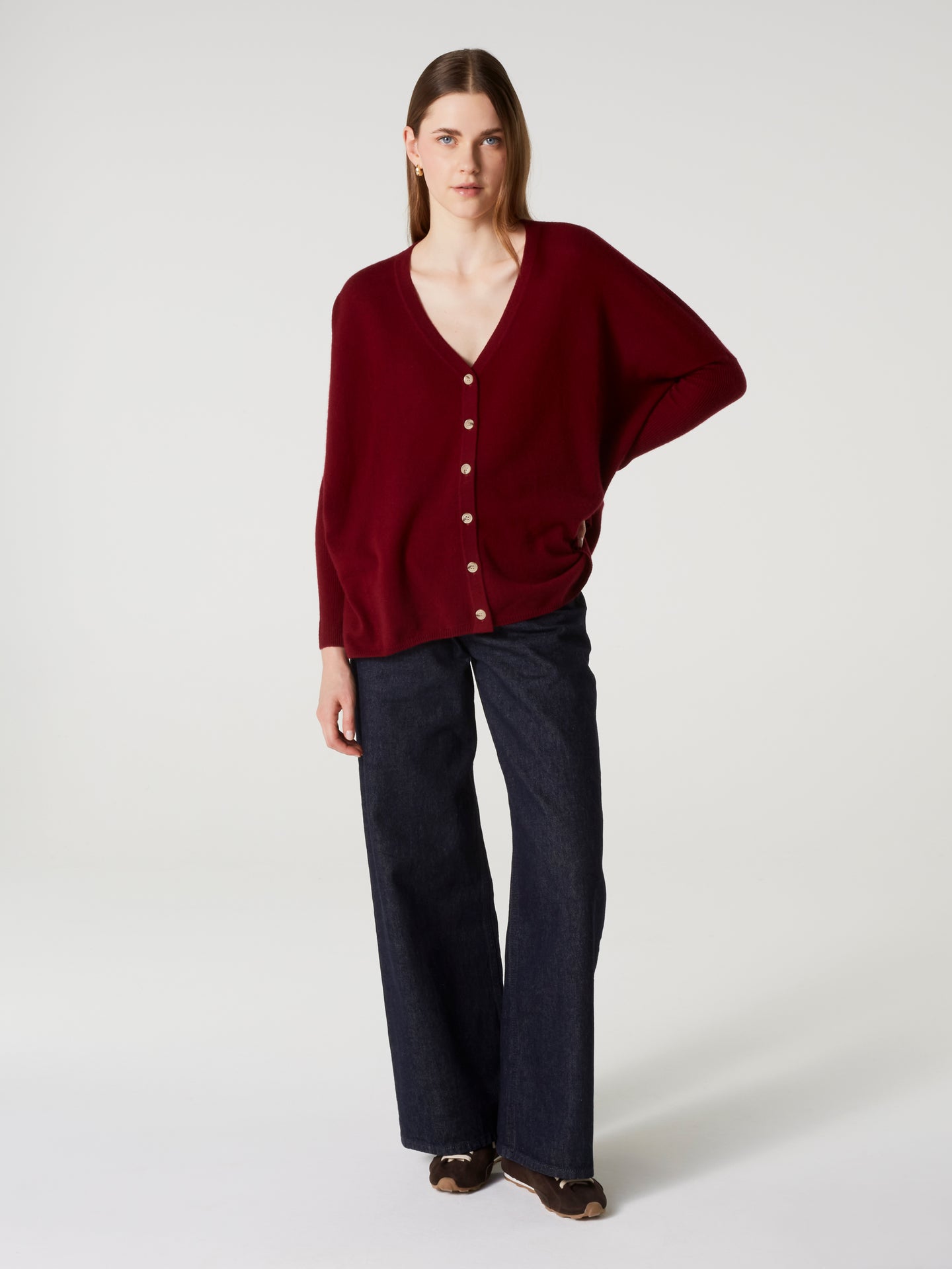 cardigan poncho alison - Cachemire - deep cherry