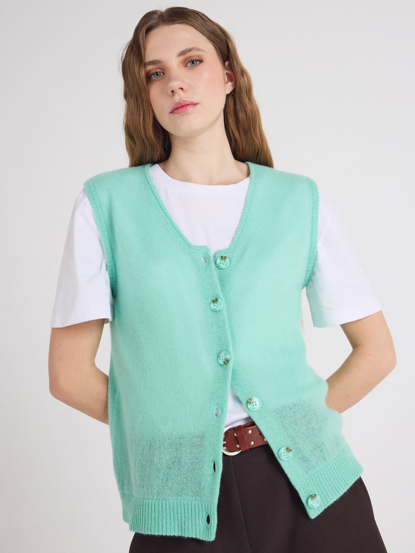 tayler - Gilet 100% cachemire - cactus