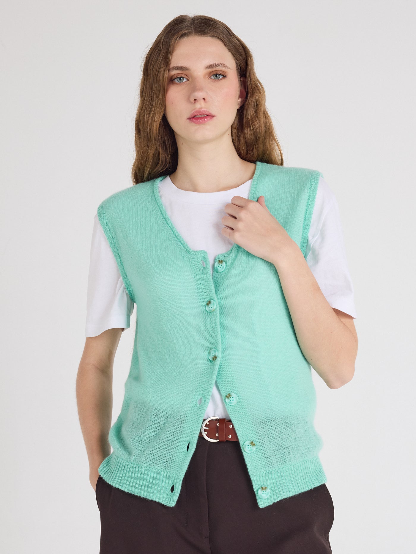 tayler - Gilet 100% cachemire - cactus