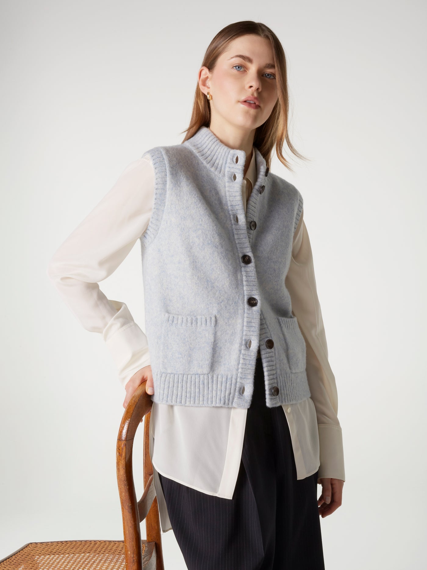 gilet alanis - Laine coton - baby blue