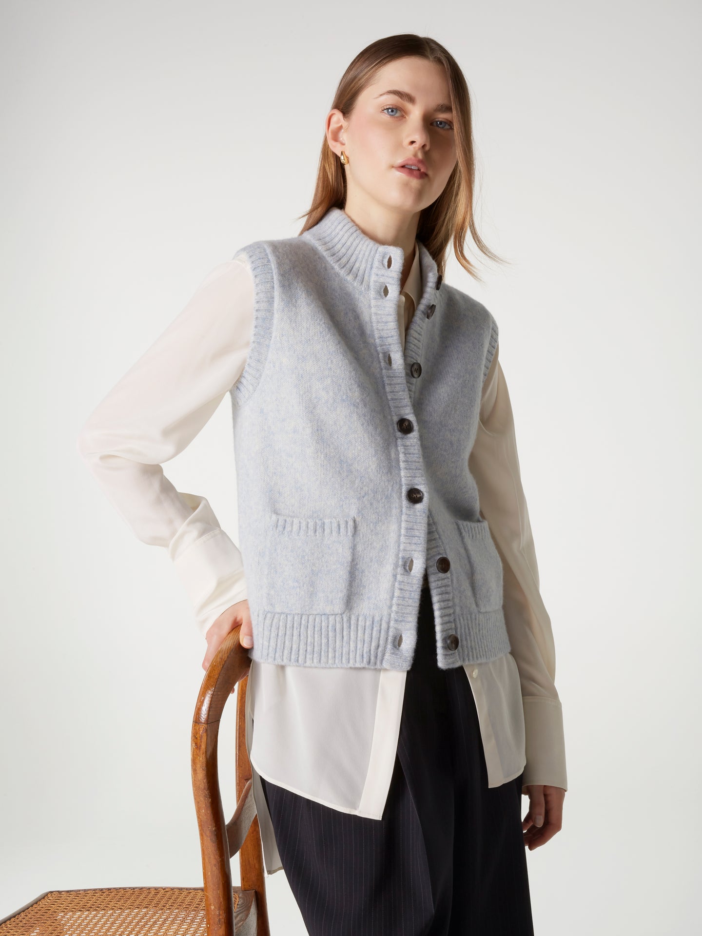 Strickjacke Alanis - Wolle Baumwolle - Babyblau
