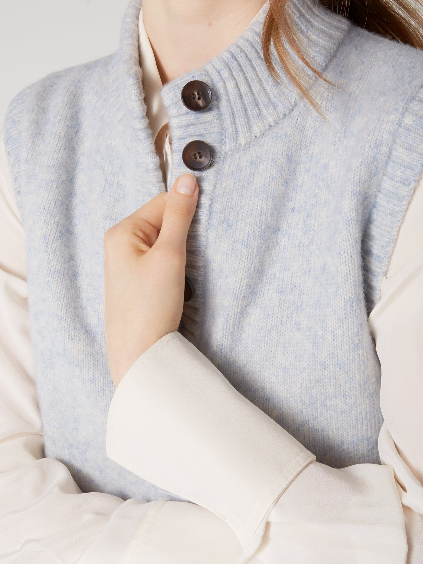 Strickjacke Alanis - Wolle Baumwolle - Babyblau