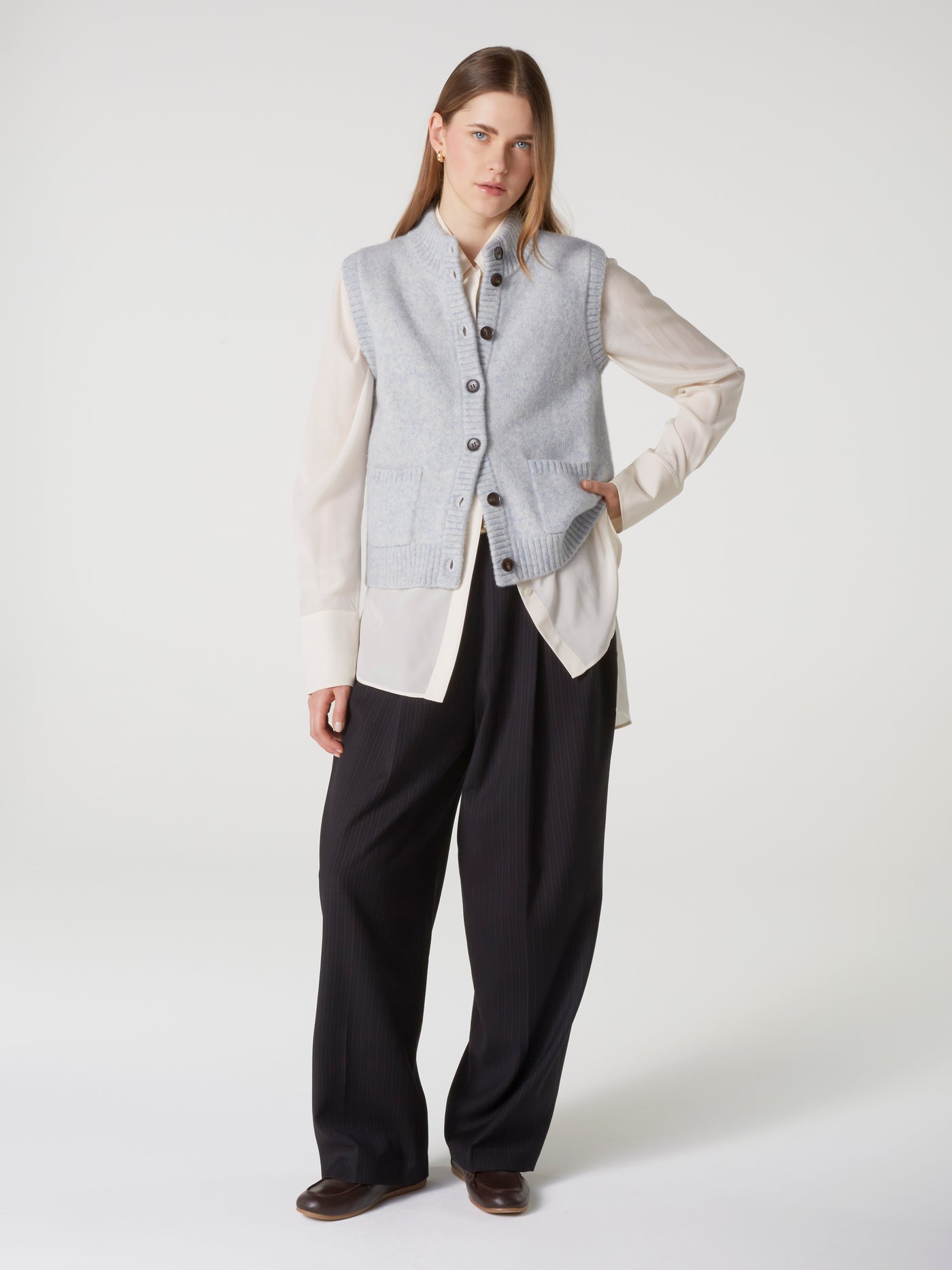 gilet alanis - Laine coton - baby blue