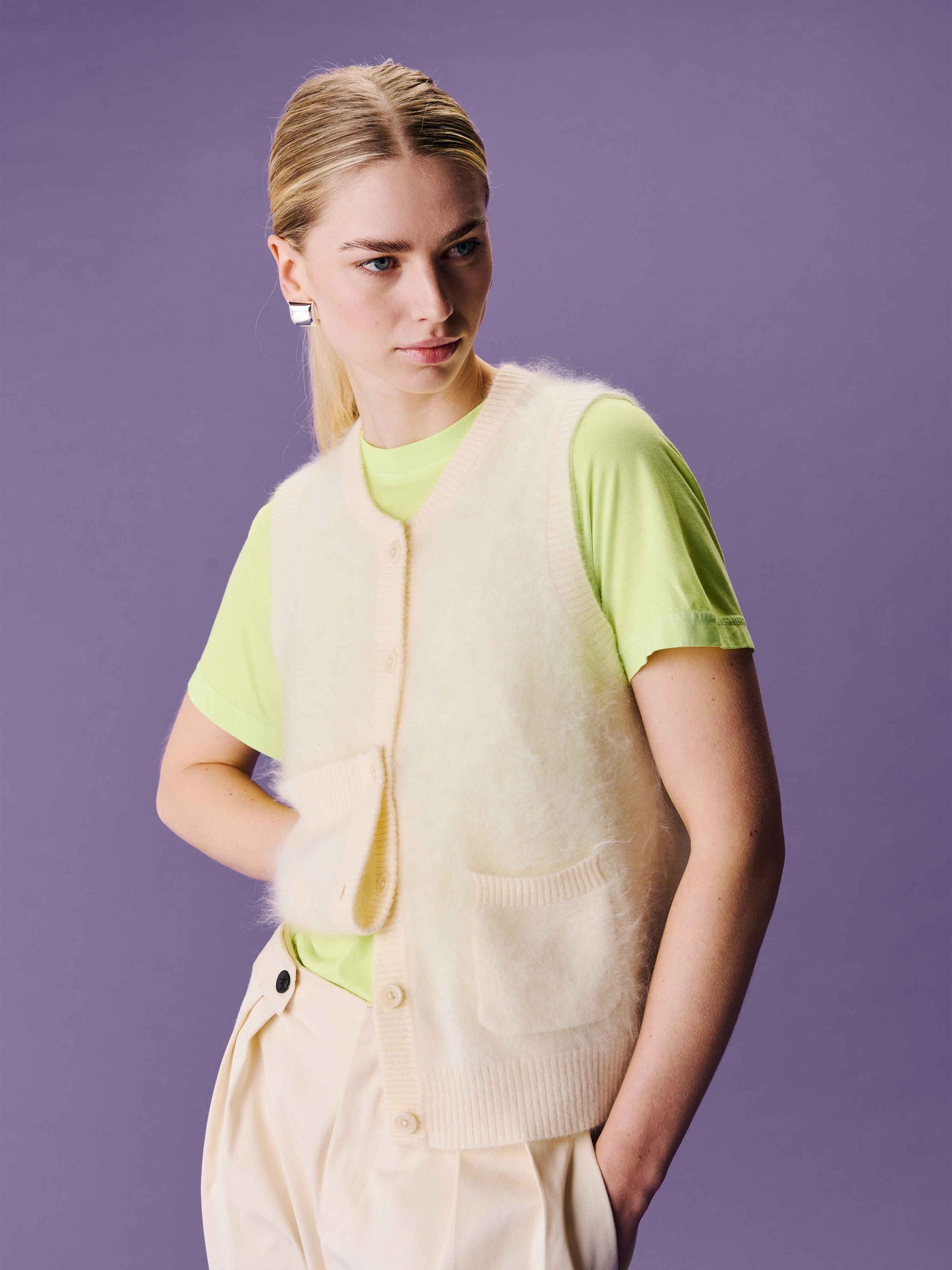 lana - Gilet cachemire brossé - cream