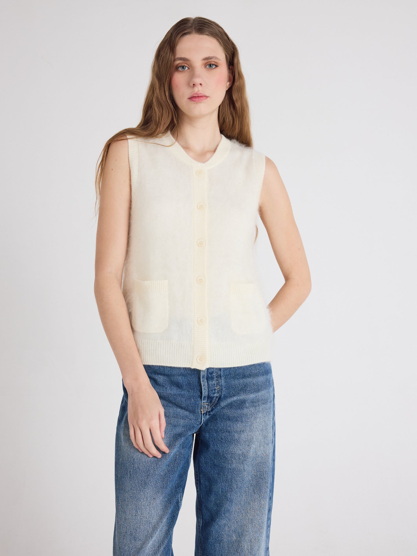 Lana - Strickweste aus gebürstetem Kaschmir - cream