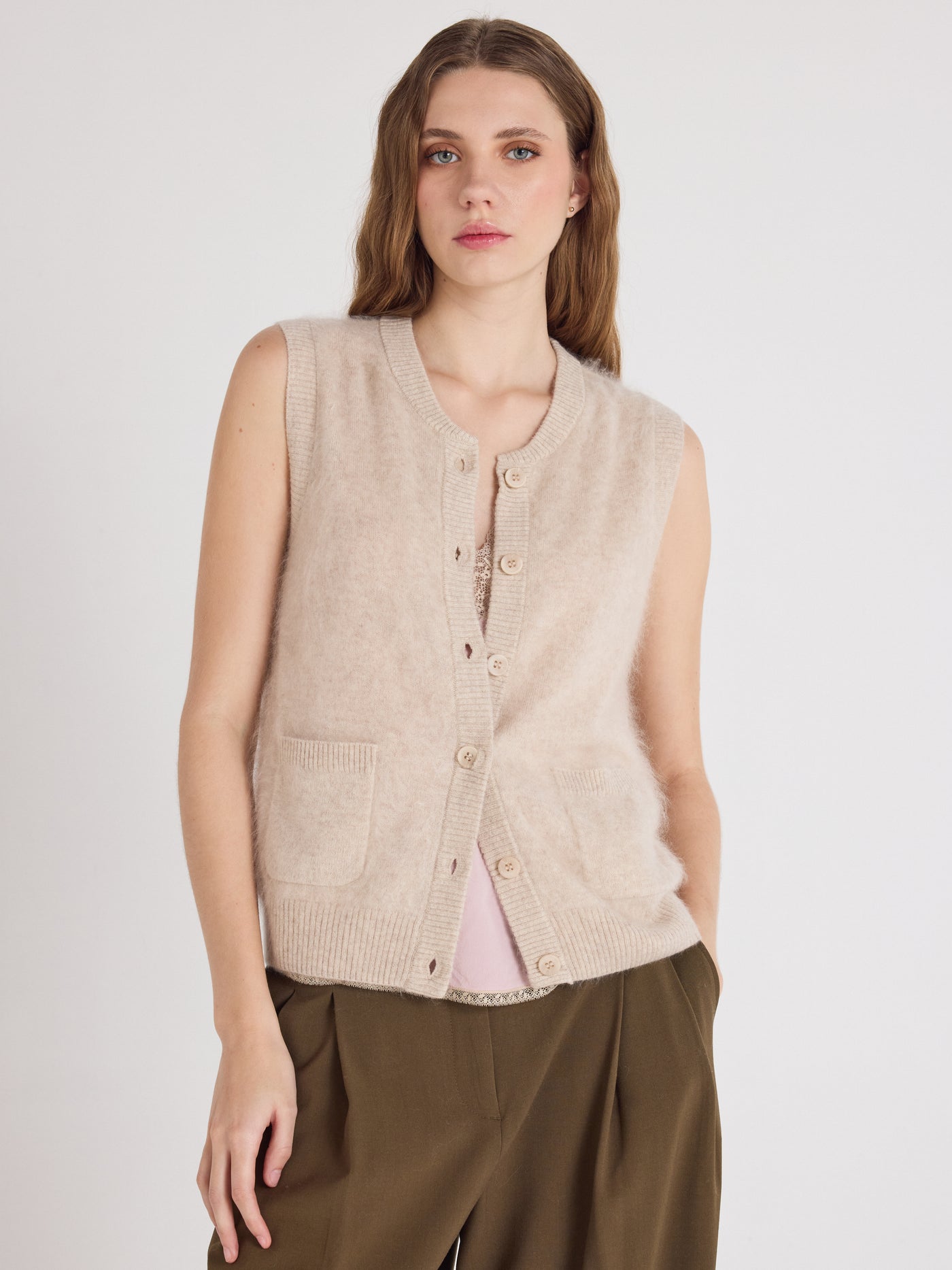 lana - Brushed cashmere cardigan - oat
