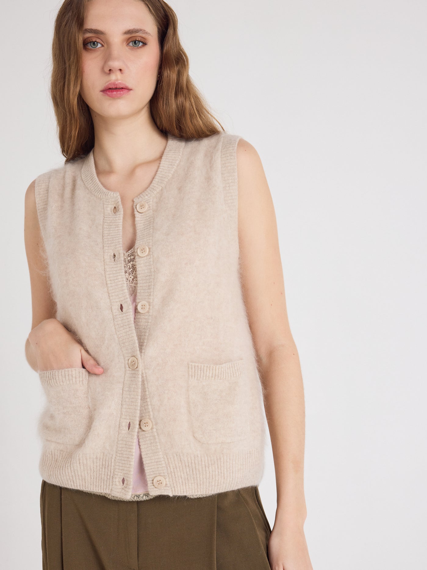 lana - Brushed cashmere cardigan - oat