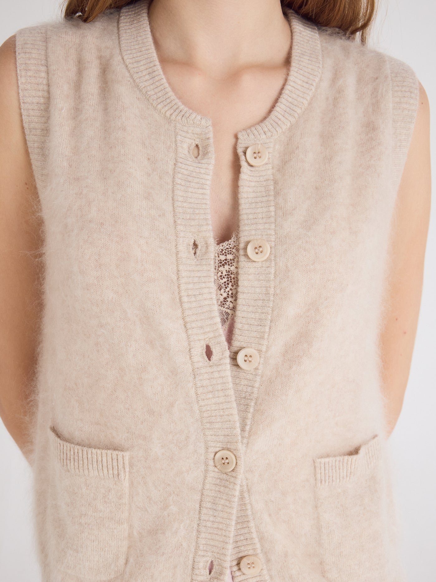 lana - Brushed cashmere cardigan - oat
