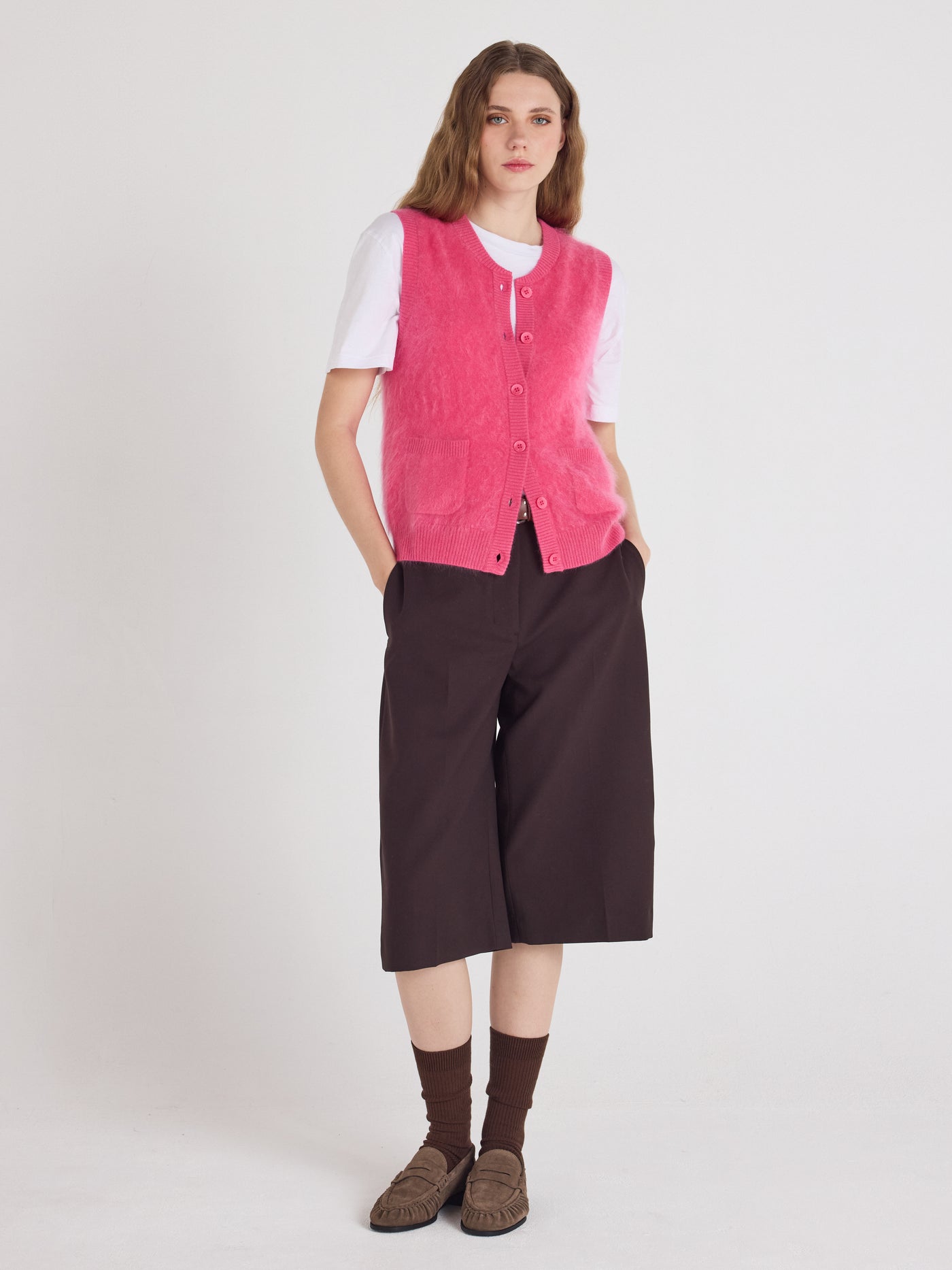 lana - Gilet cachemire brossé - pop pink