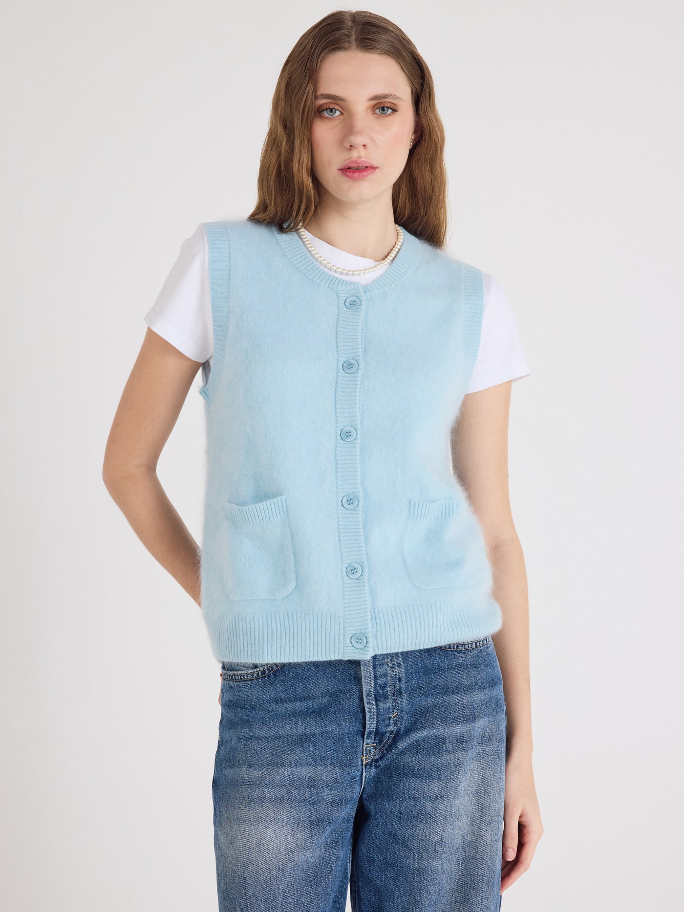 lana - Brushed cashmere cardigan - sky