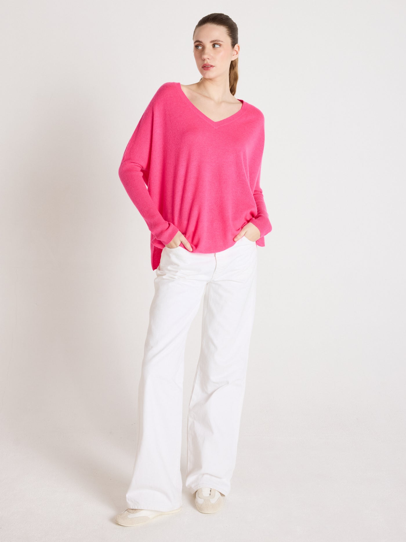 Camille - Kaschmirponcho mit V-Ausschnitt - fuchsia