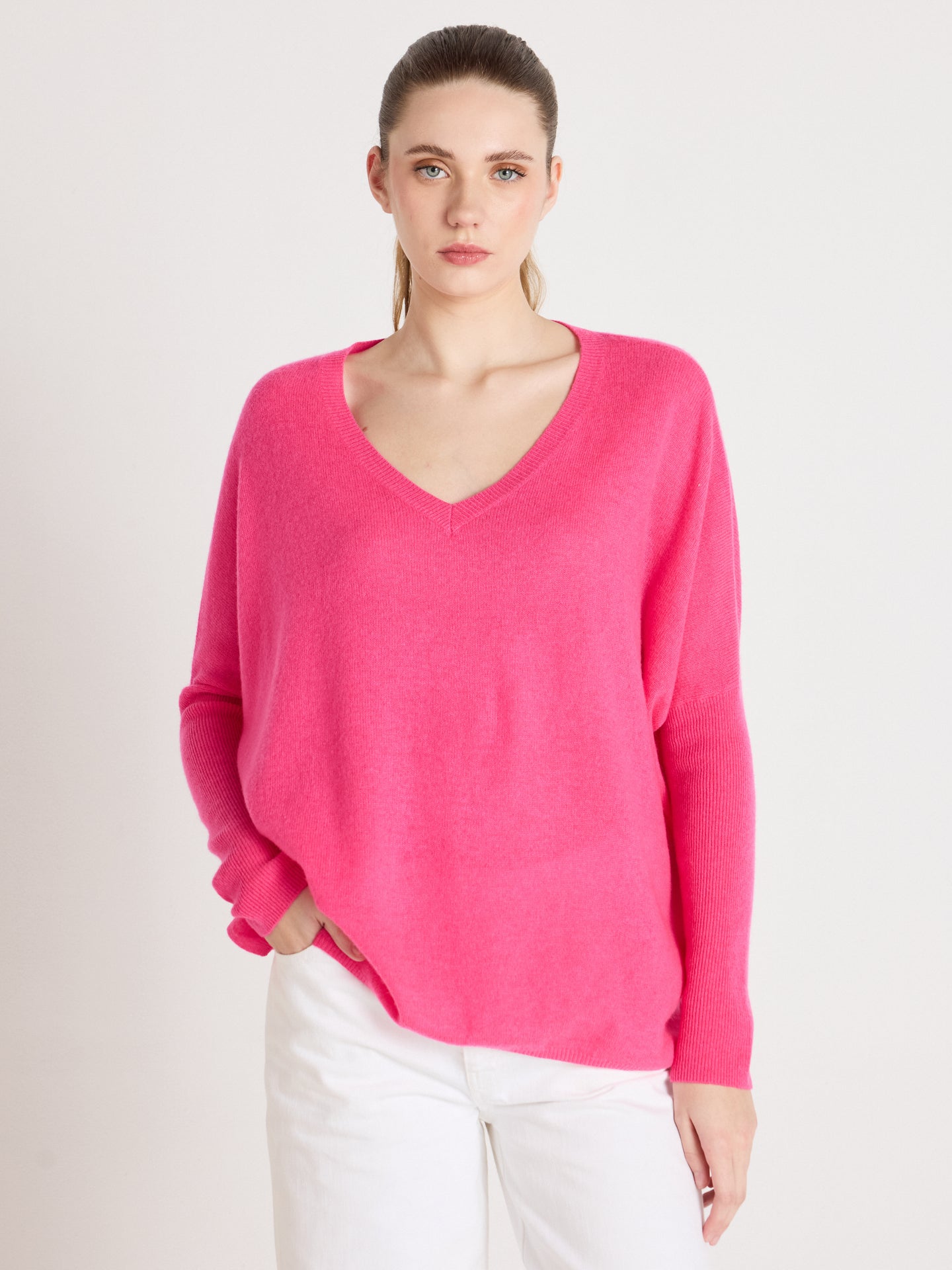 v-hals ponchotrui camille - kasjmier - fuchsia