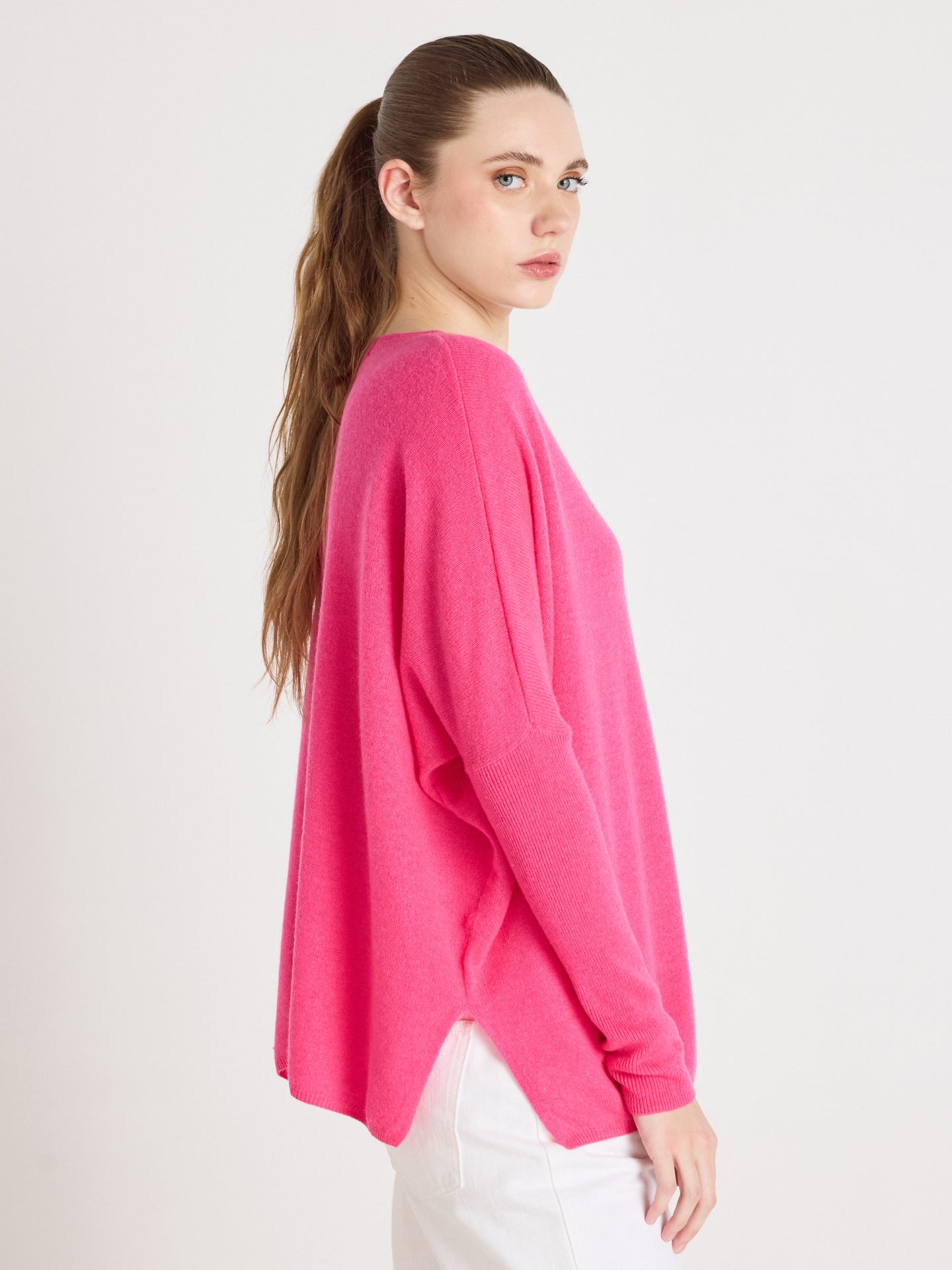 v-hals ponchotrui camille - kasjmier - fuchsia