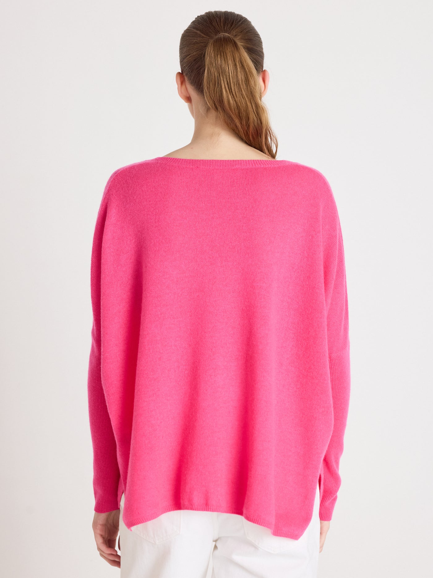 Camille - Kaschmirponcho mit V-Ausschnitt - fuchsia