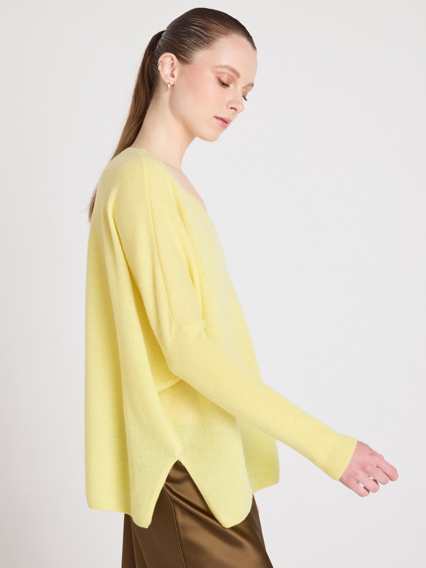 pull poncho col v camille - cachemire - lemon fizz