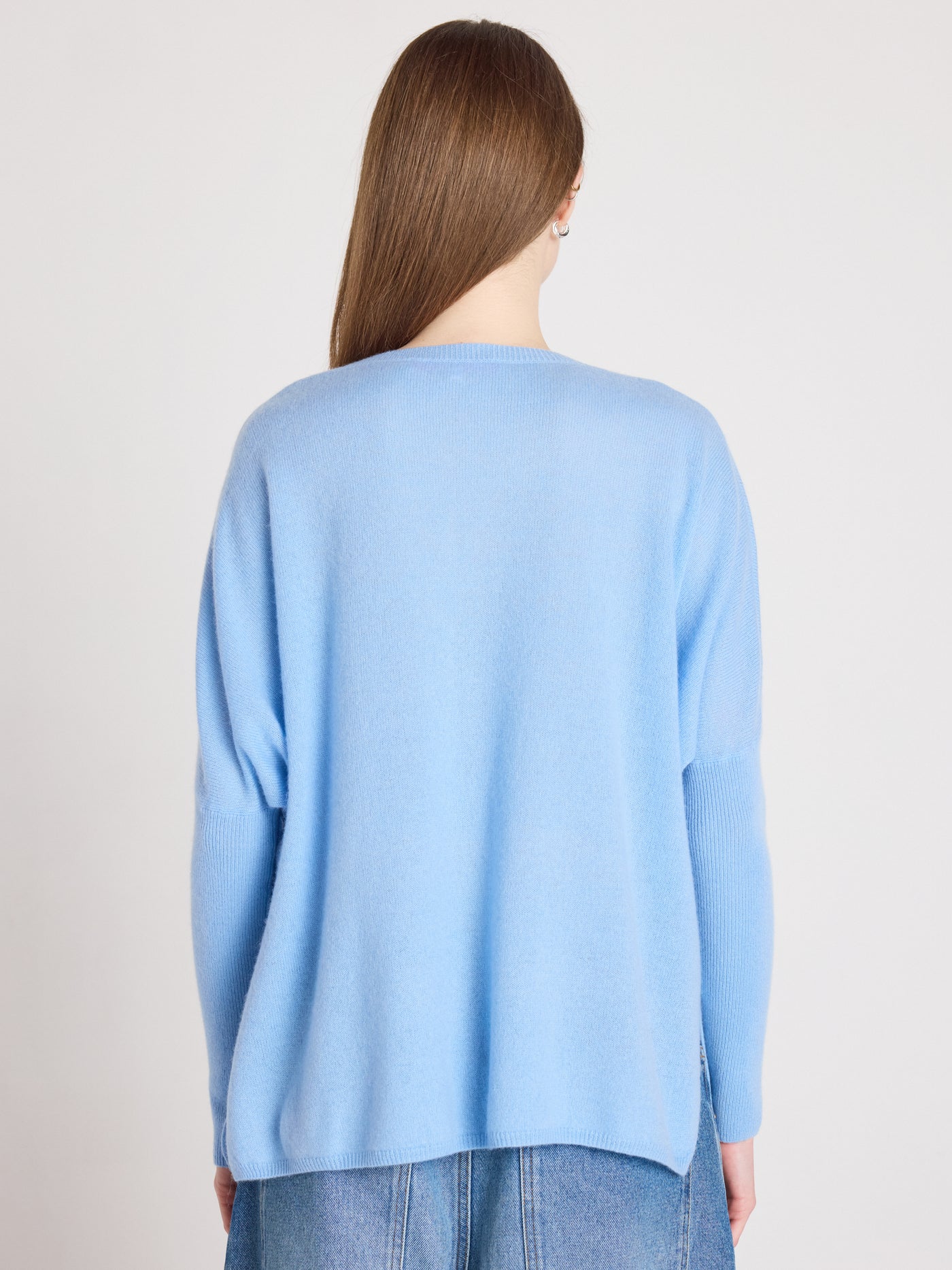 Camille - Kaschmirponcho mit V-Ausschnitt - provence blue