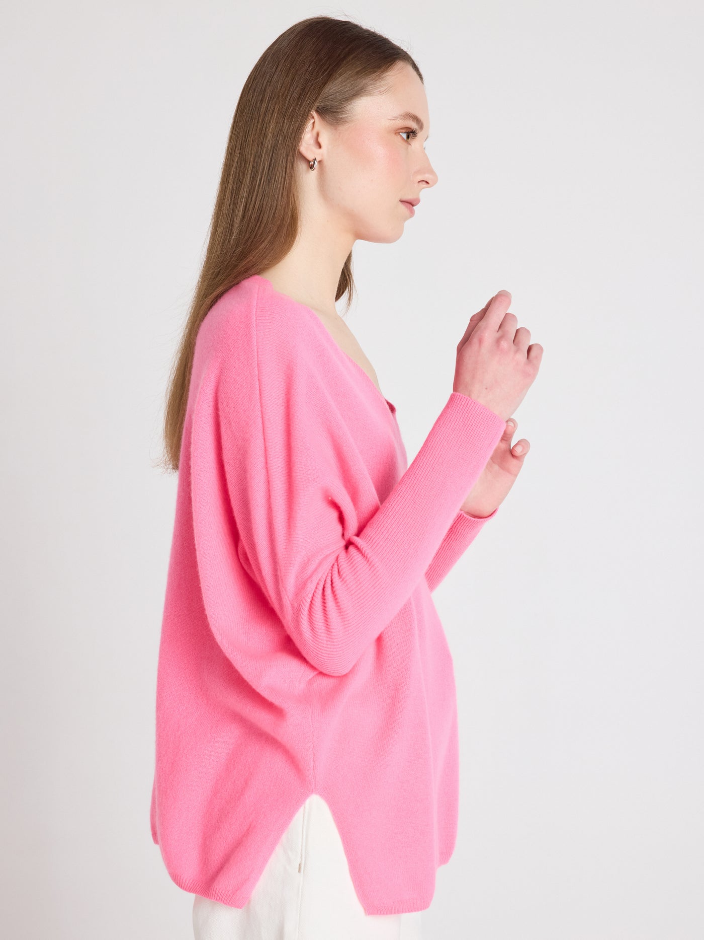 Camille - Kaschmirponcho mit V-Ausschnitt - sparkle pink neon