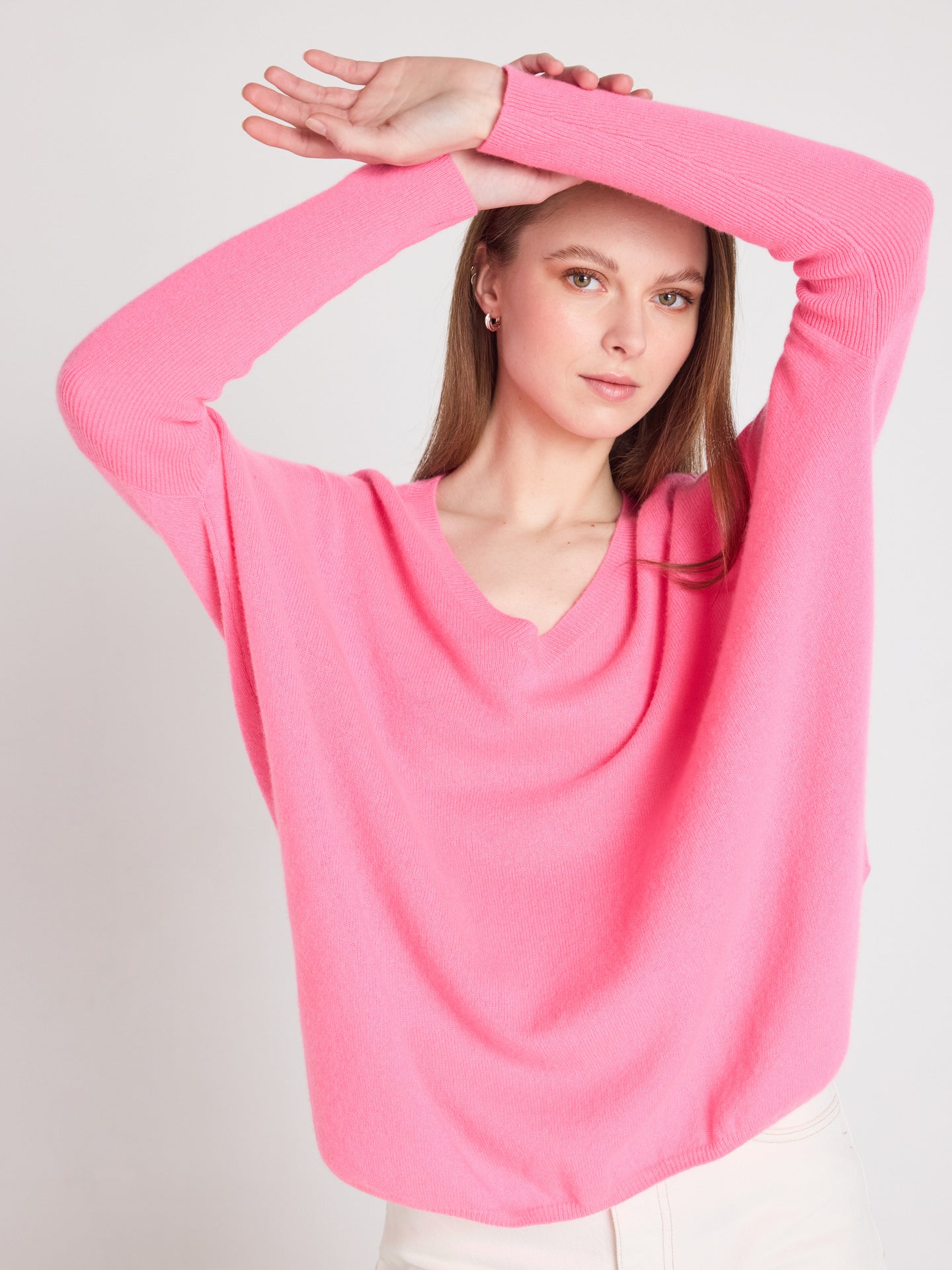 Camille - Kaschmirponcho mit V-Ausschnitt - sparkle pink neon