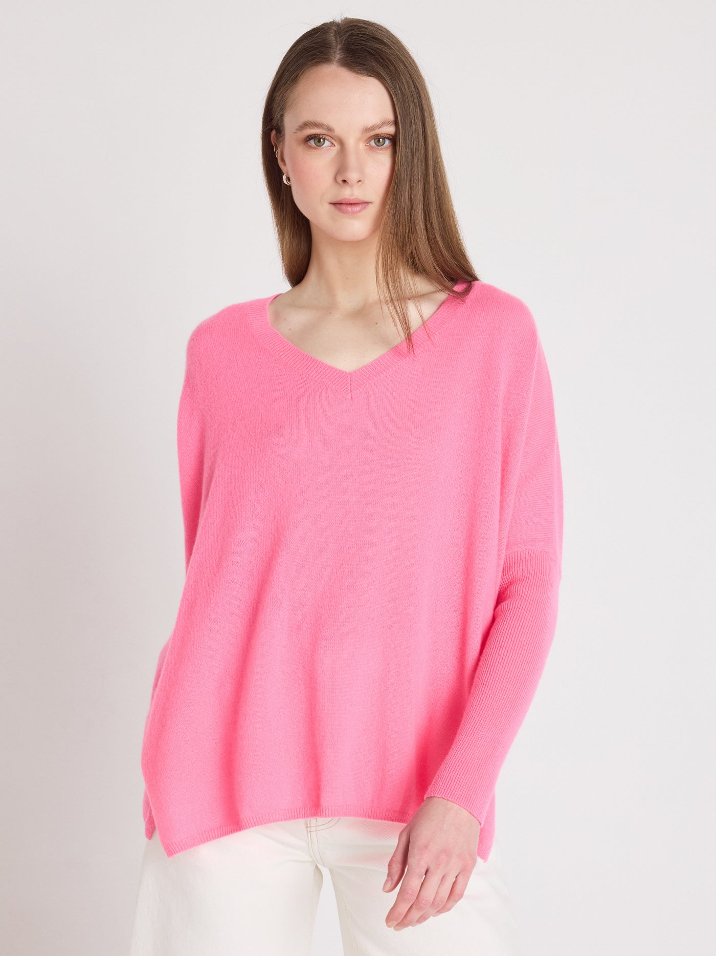 Camille - Kaschmirponcho mit V-Ausschnitt - sparkle pink neon