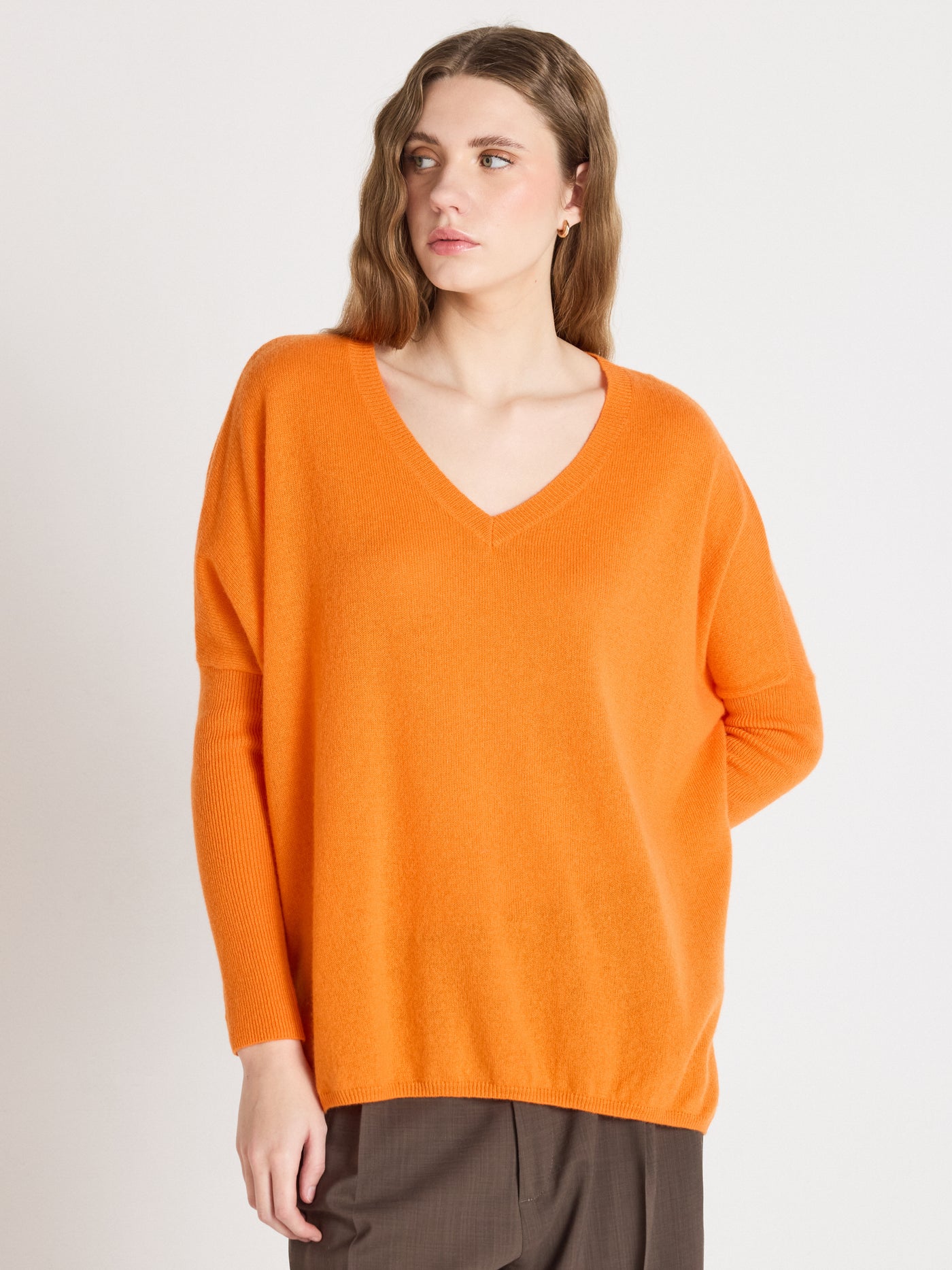 Camille - Kaschmirponcho mit V-Ausschnitt - tangerine