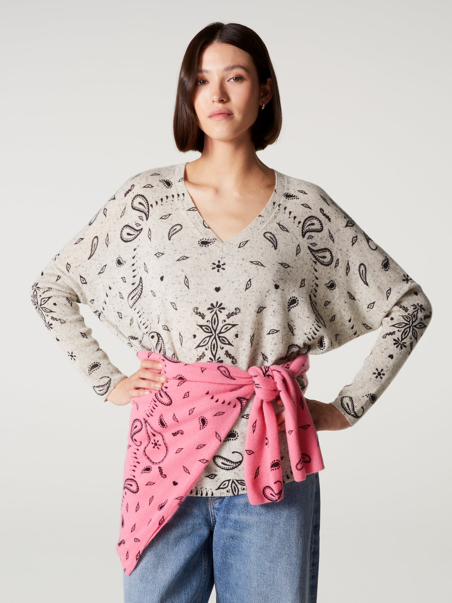 pull poncho camille - Cachemire - granit print bandana